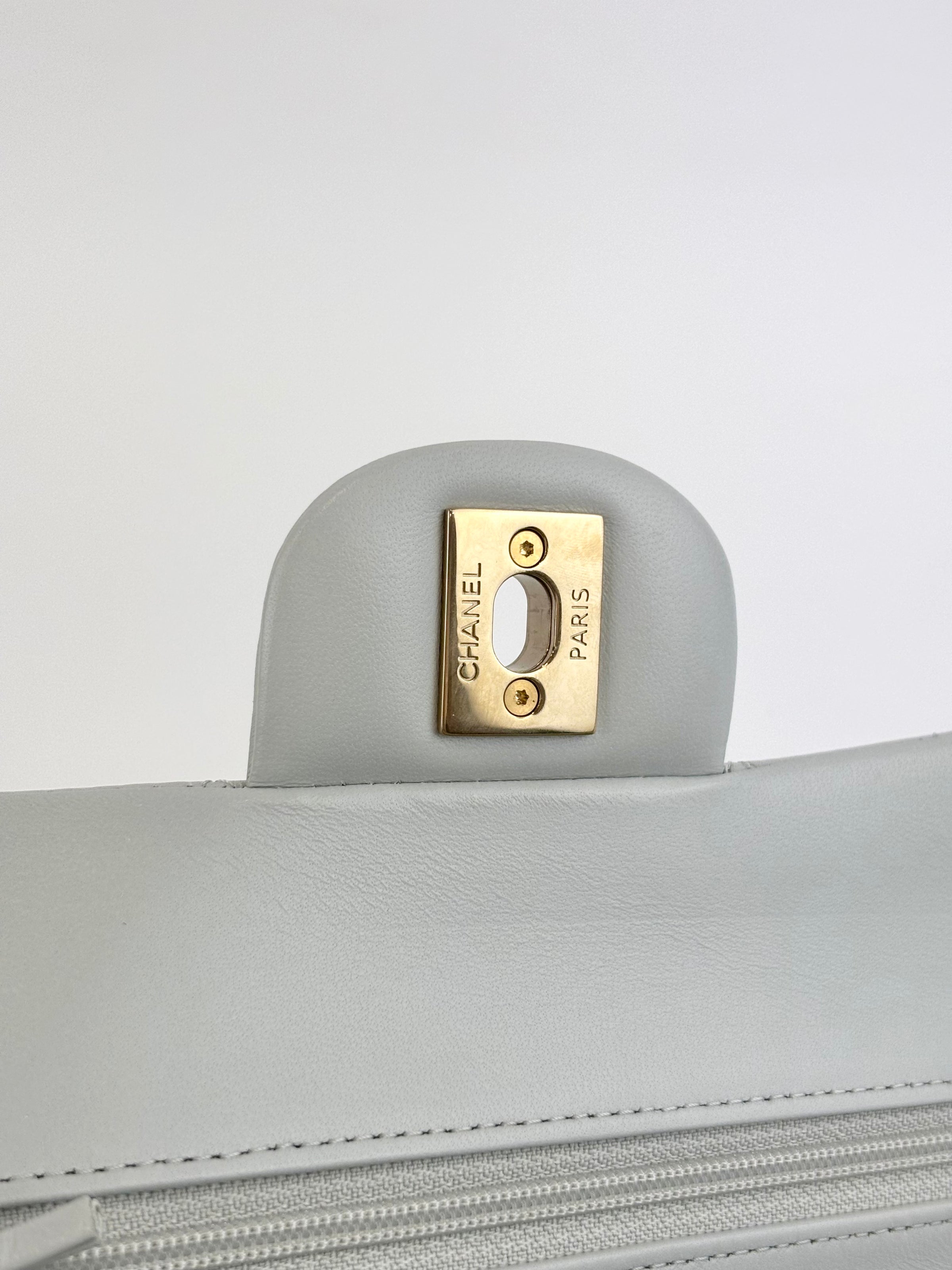 Medium Rectangular Flap Bag Light Blue Grey LGHW (Microchipped) - Glampot