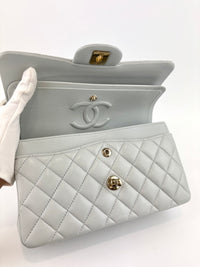 Medium Rectangular Flap Bag Light Blue Grey LGHW (Microchipped) - Glampot