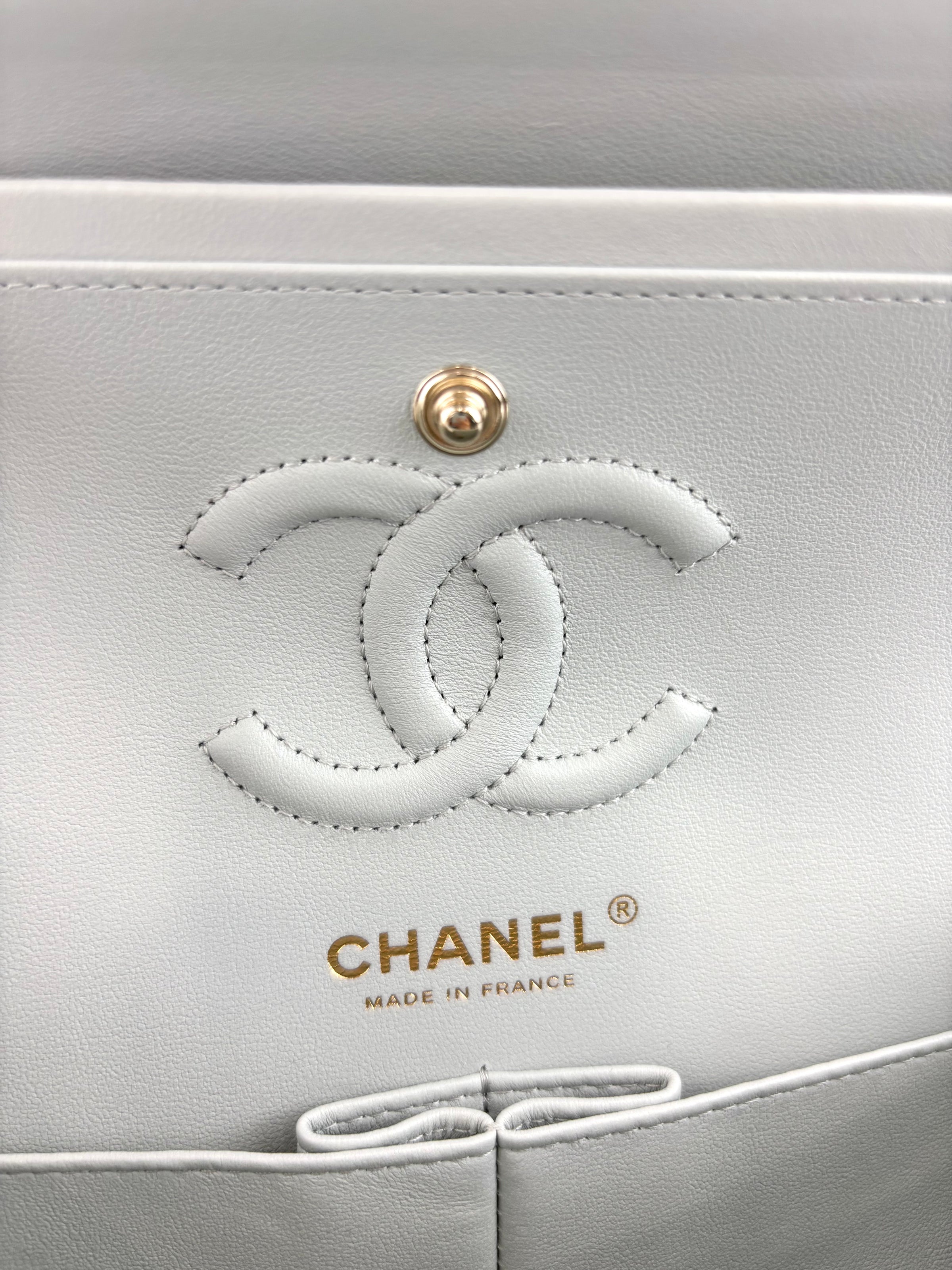 Medium Rectangular Flap Bag Light Blue Grey LGHW (Microchipped) - Glampot