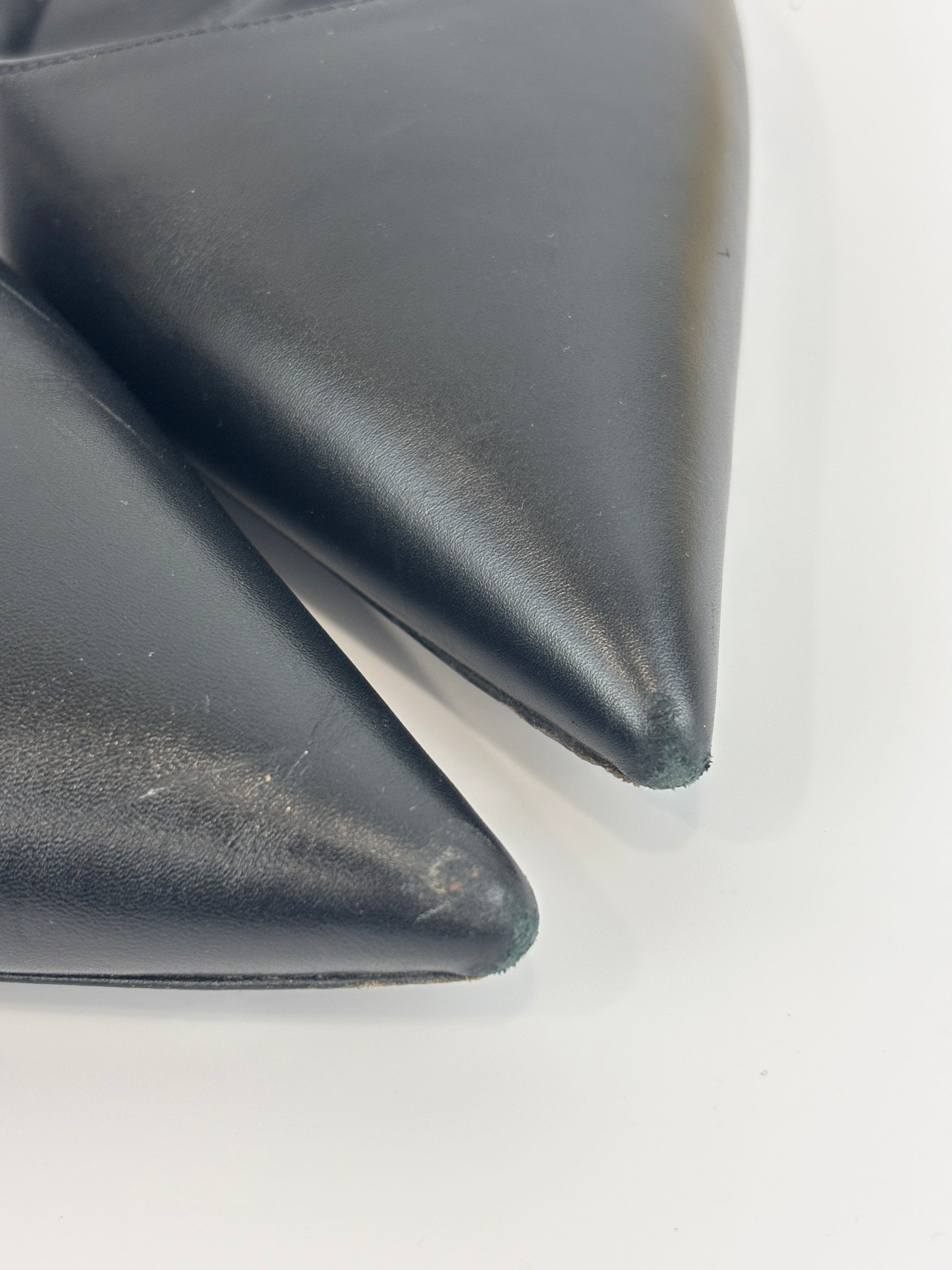 Leather Slingback Flats Black Size 38.5