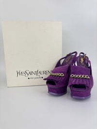 Suede Slingback Platform Sandals Purple Size 37.5
