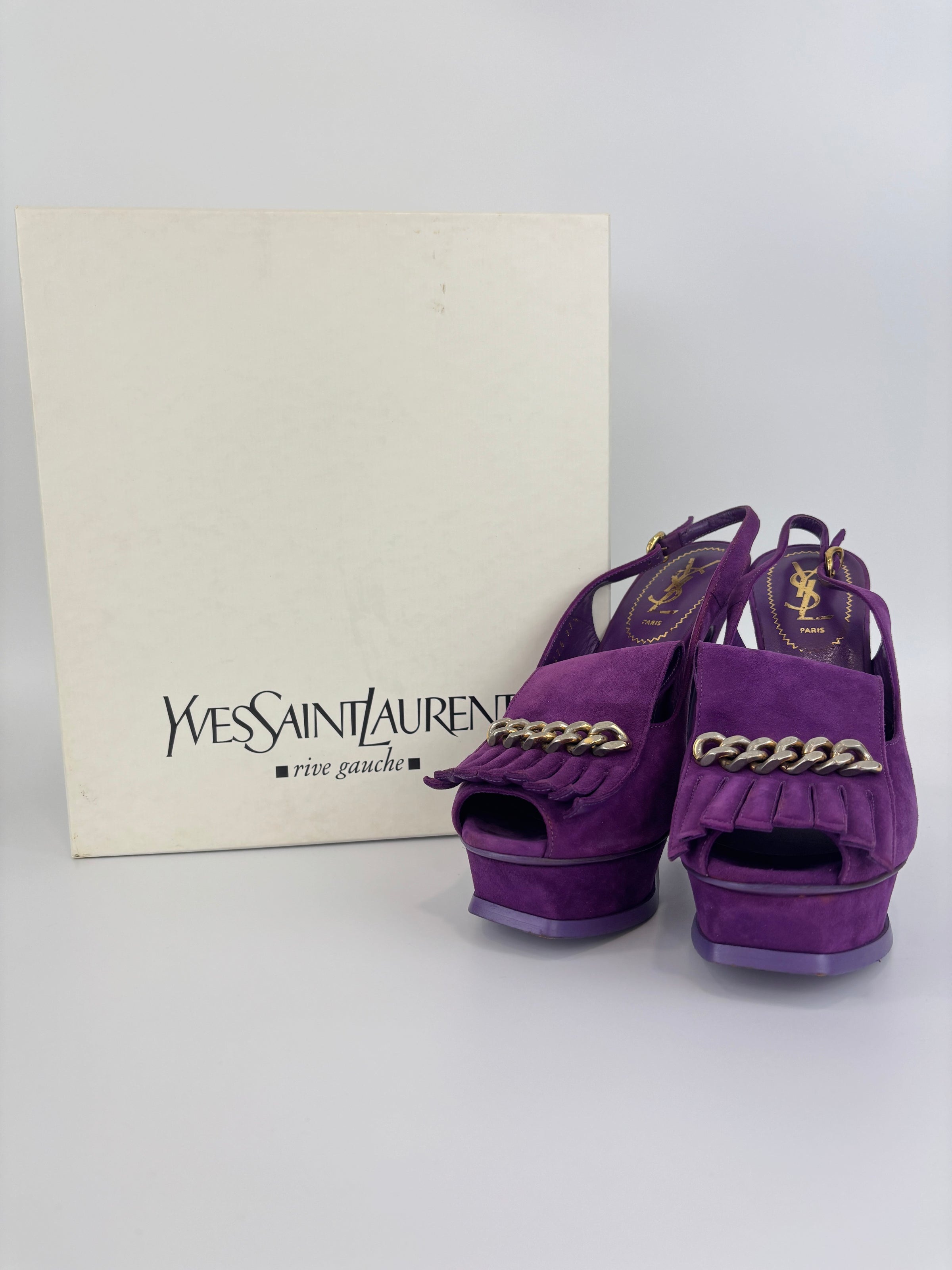 Suede Slingback Platform Sandals Purple Size 37.5
