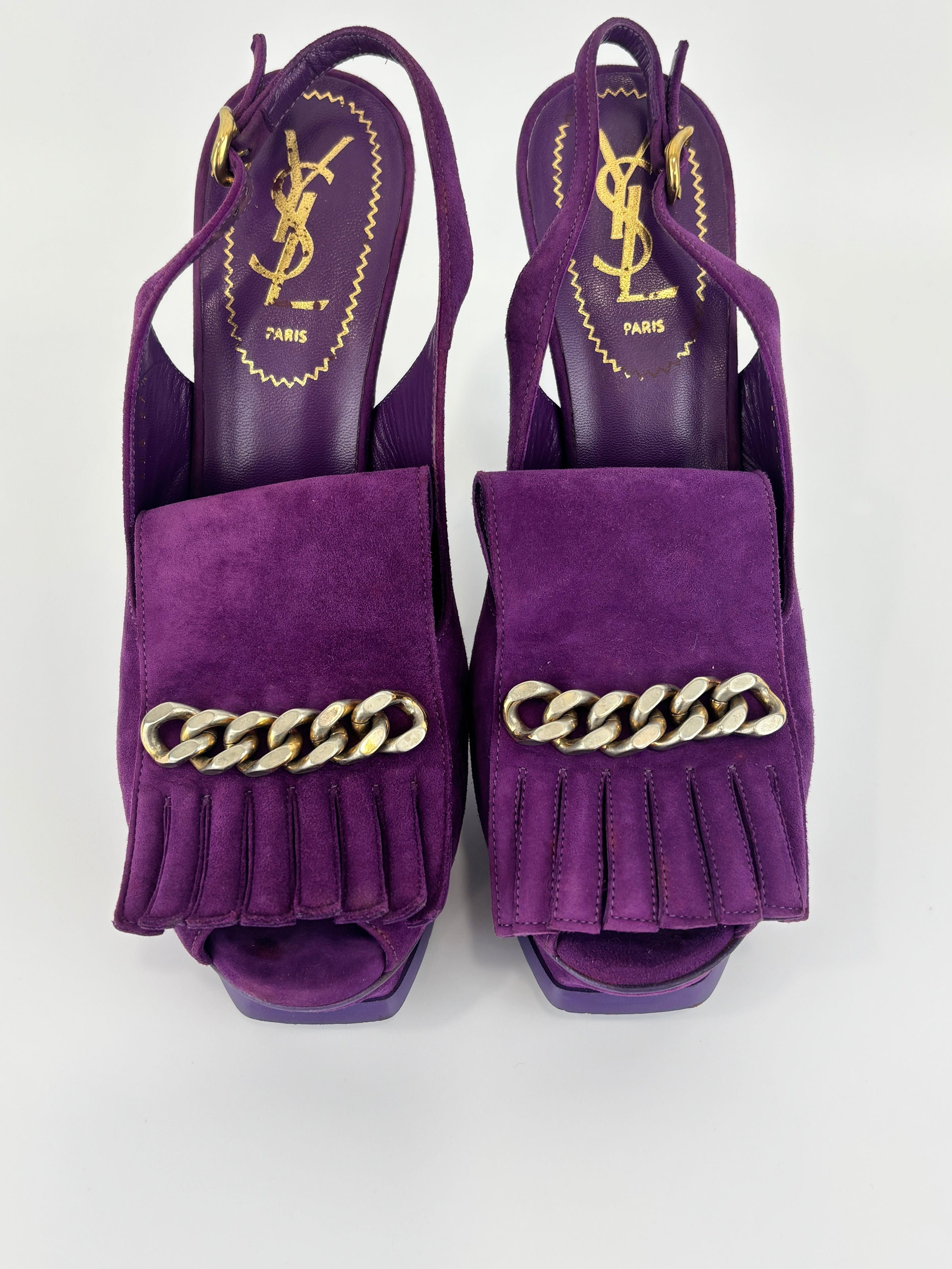 Suede Slingback Platform Sandals Purple Size 37.5