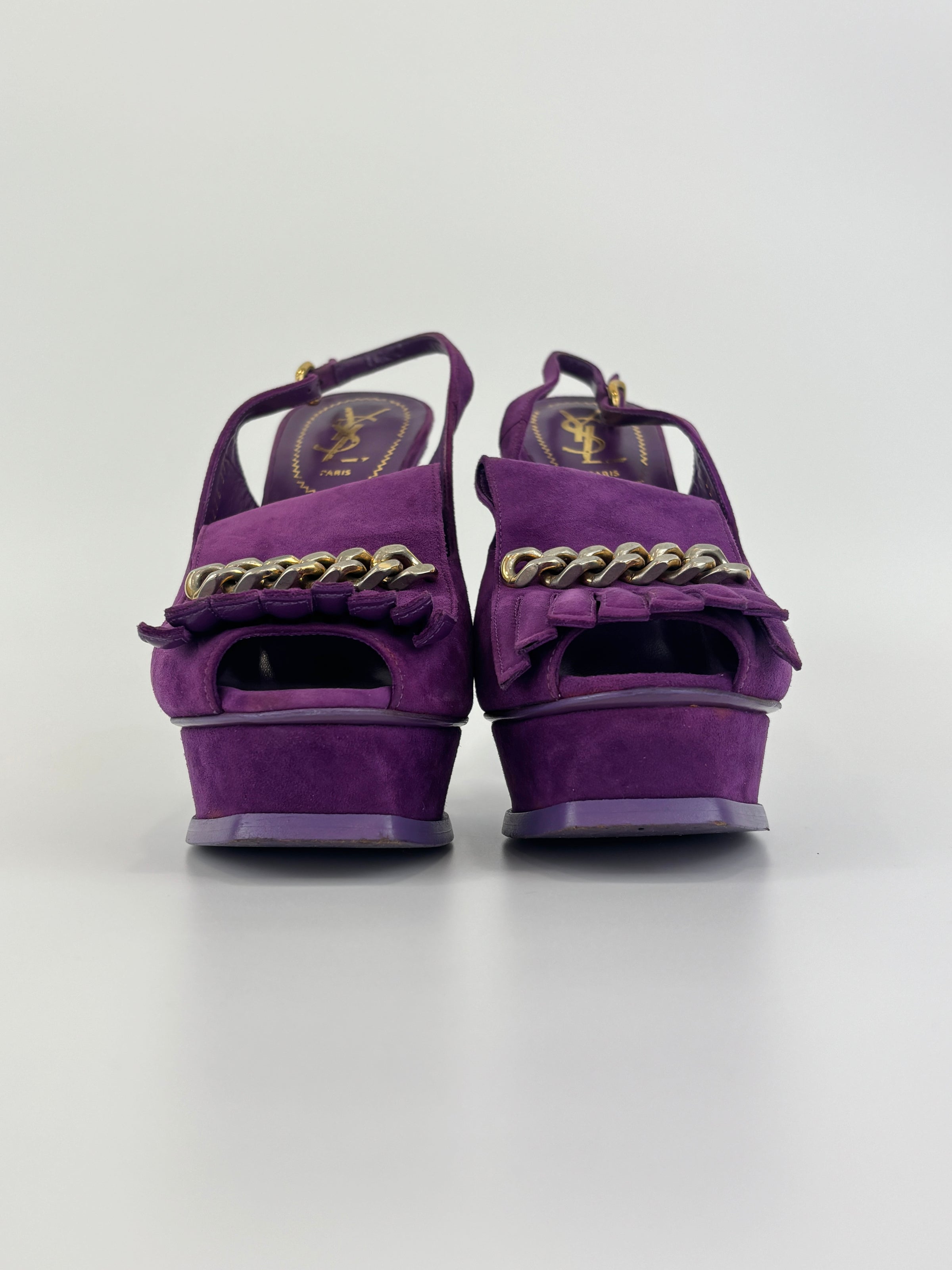 Suede Slingback Platform Sandals Purple Size 37.5