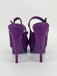 Suede Slingback Platform Sandals Purple Size 37.5