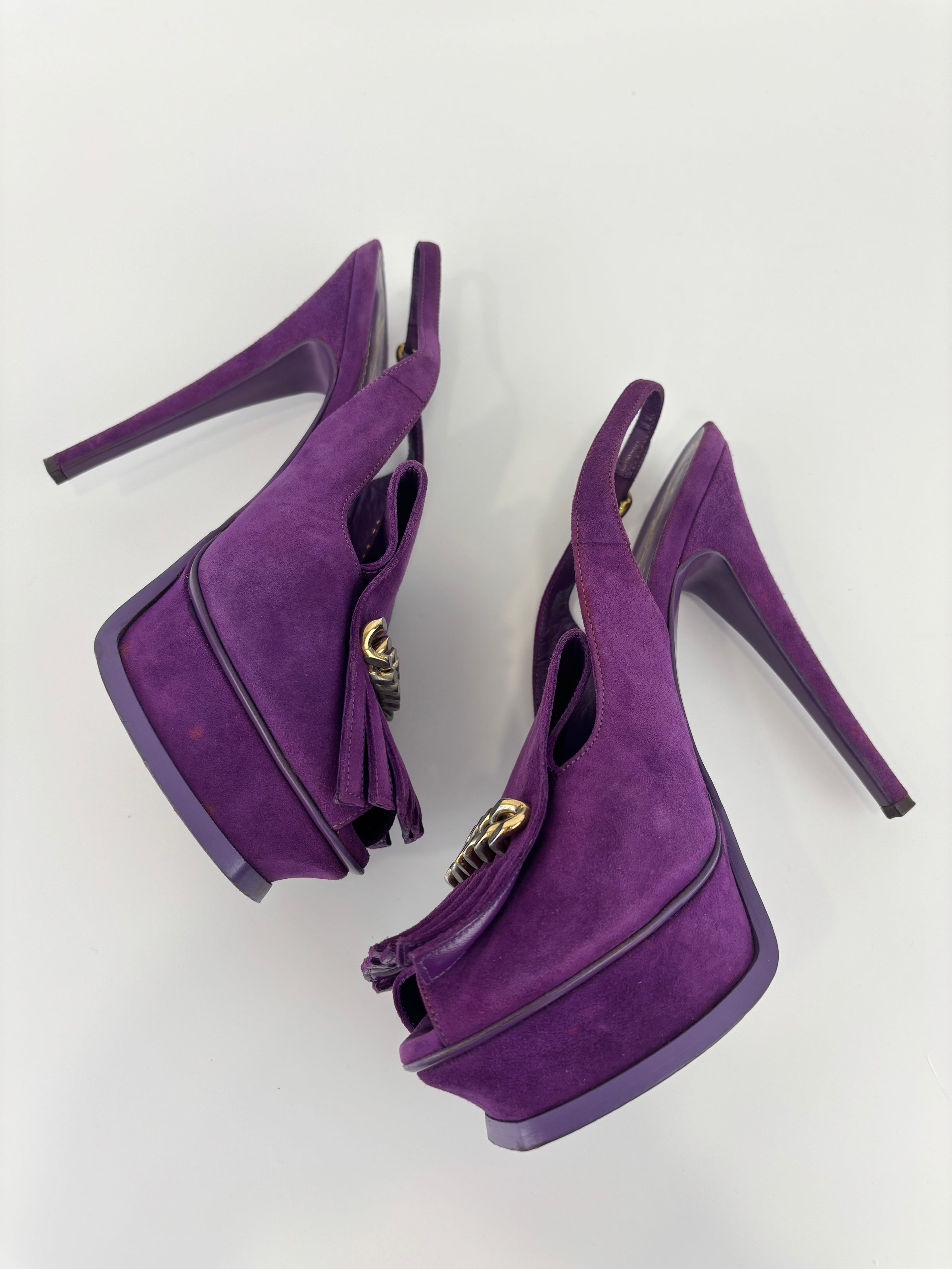 Suede Slingback Platform Sandals Purple Size 37.5