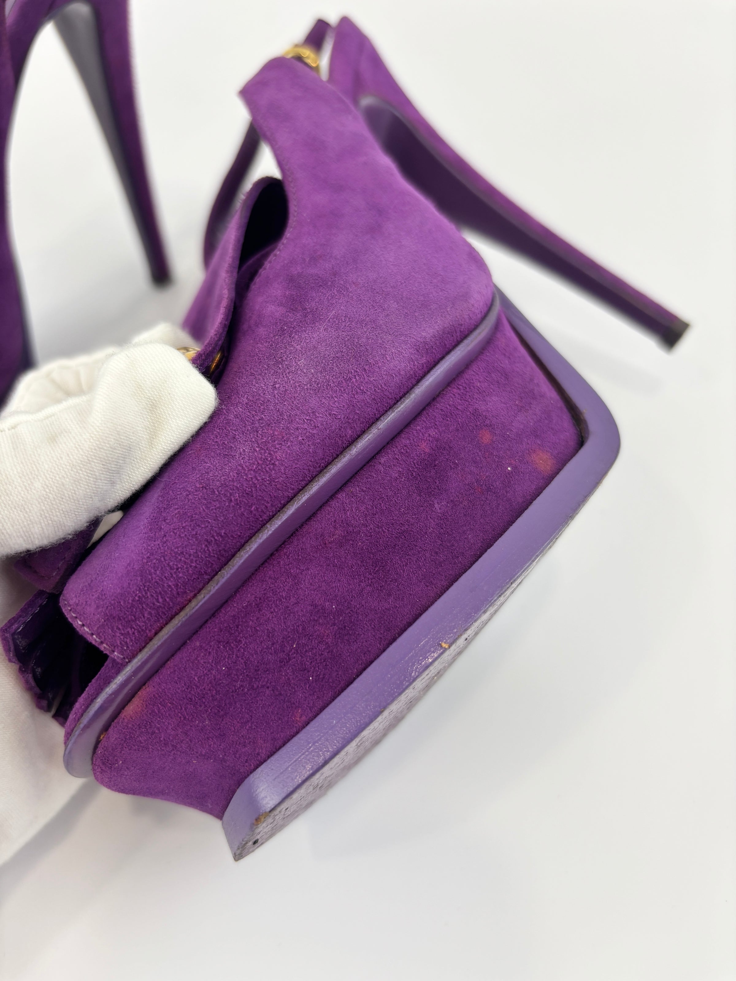 Suede Slingback Platform Sandals Purple Size 37.5