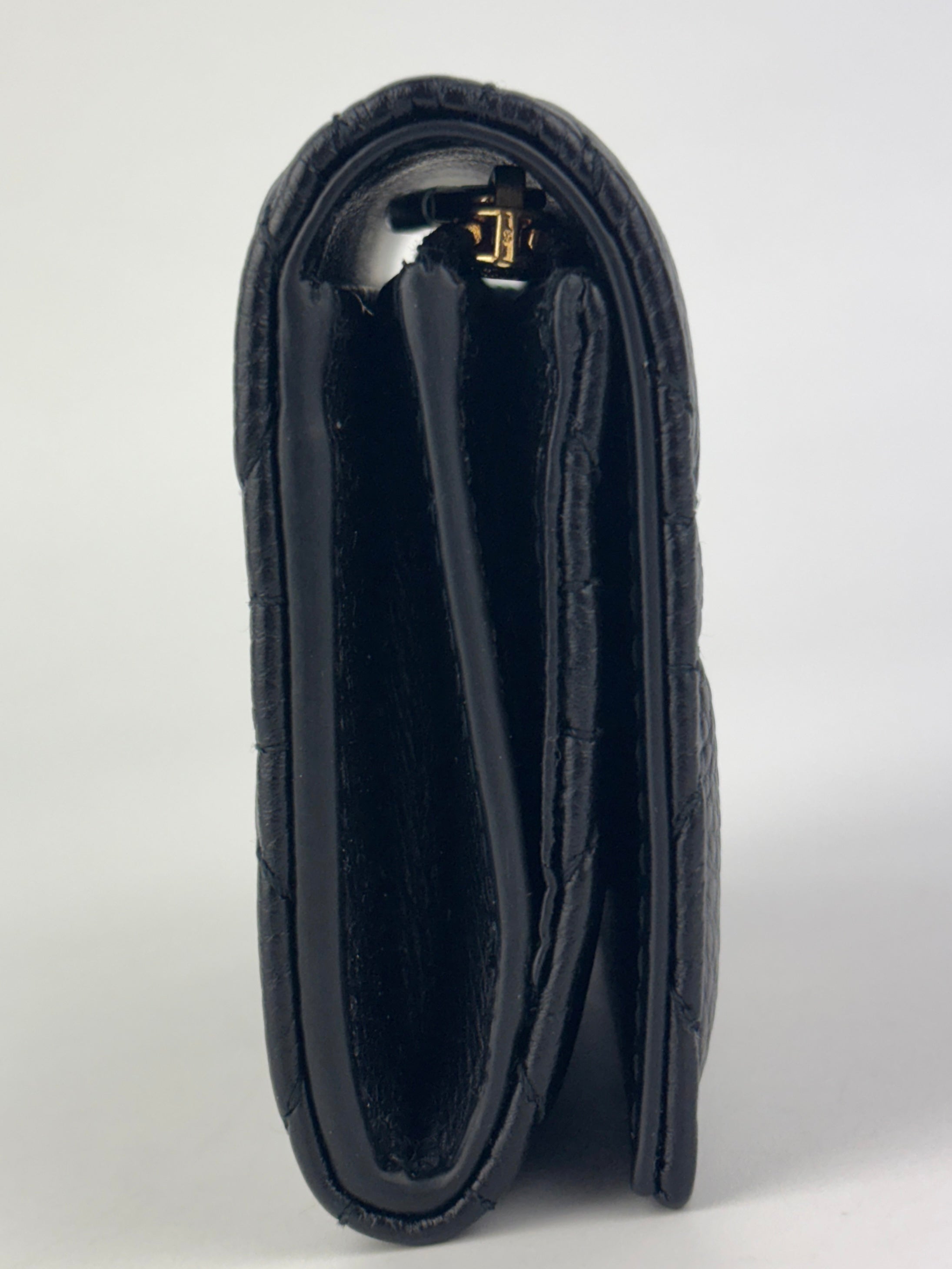 Caro Glycine Wallet Supple Cannage Calfskin in Black - Glampot