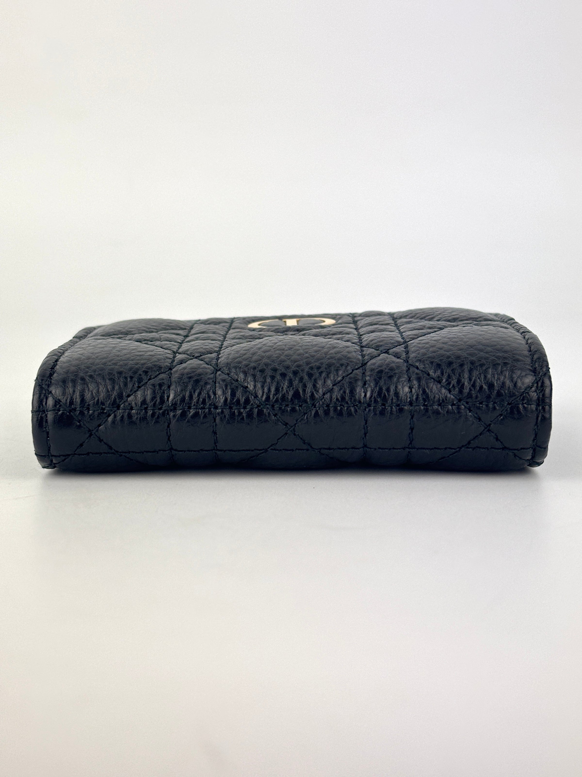 Caro Glycine Wallet Supple Cannage Calfskin in Black - Glampot