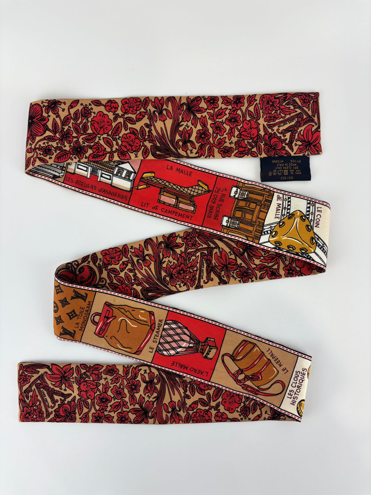 M70856 Red Brown Silk Jeu De Louis BB Bandeau Scarf