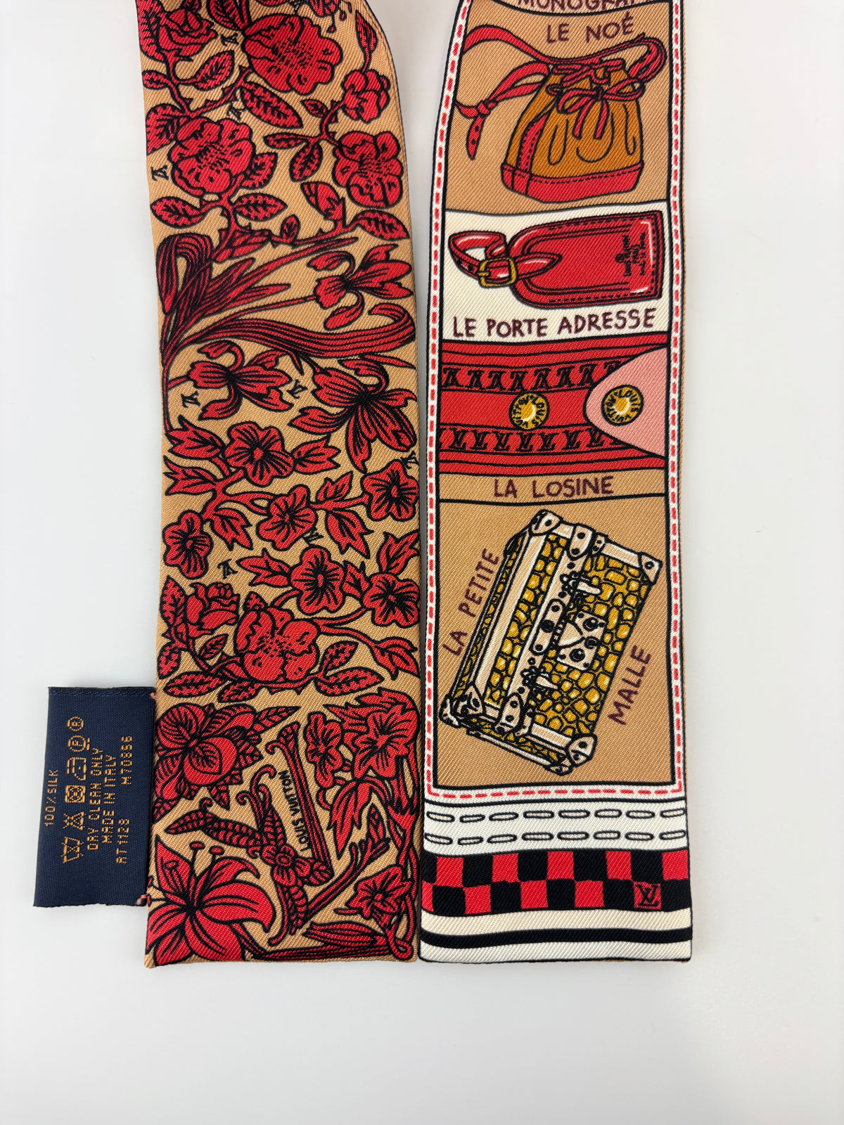M70856 Red Brown Silk Jeu De Louis BB Bandeau Scarf