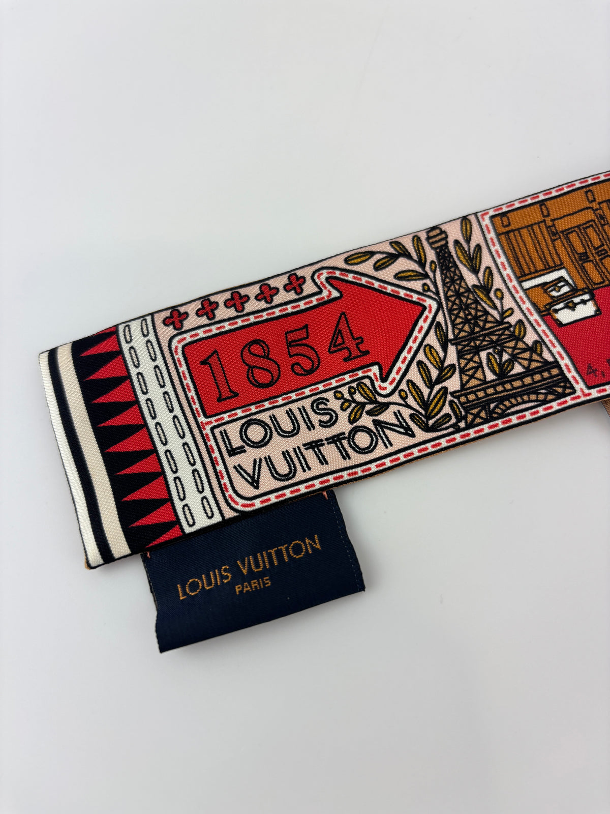 M70856 Red Brown Silk Jeu De Louis BB Bandeau Scarf