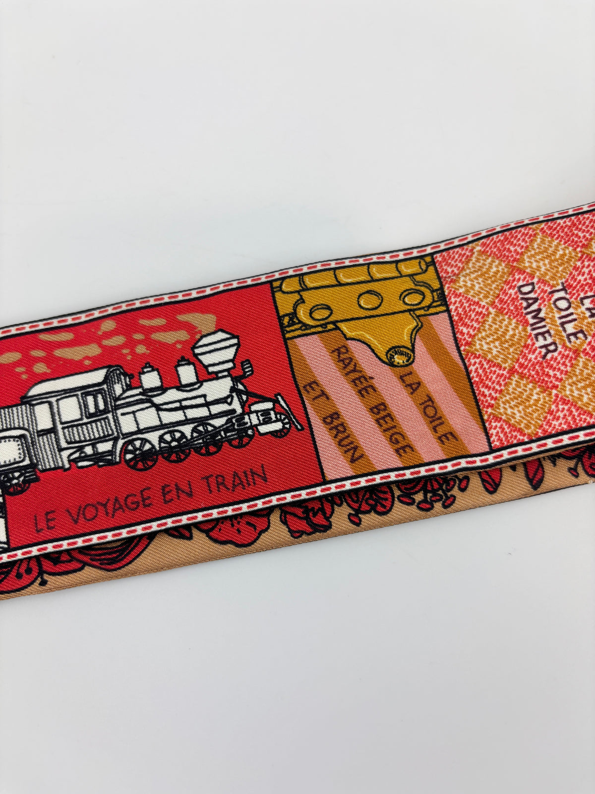 M70856 Red Brown Silk Jeu De Louis BB Bandeau Scarf