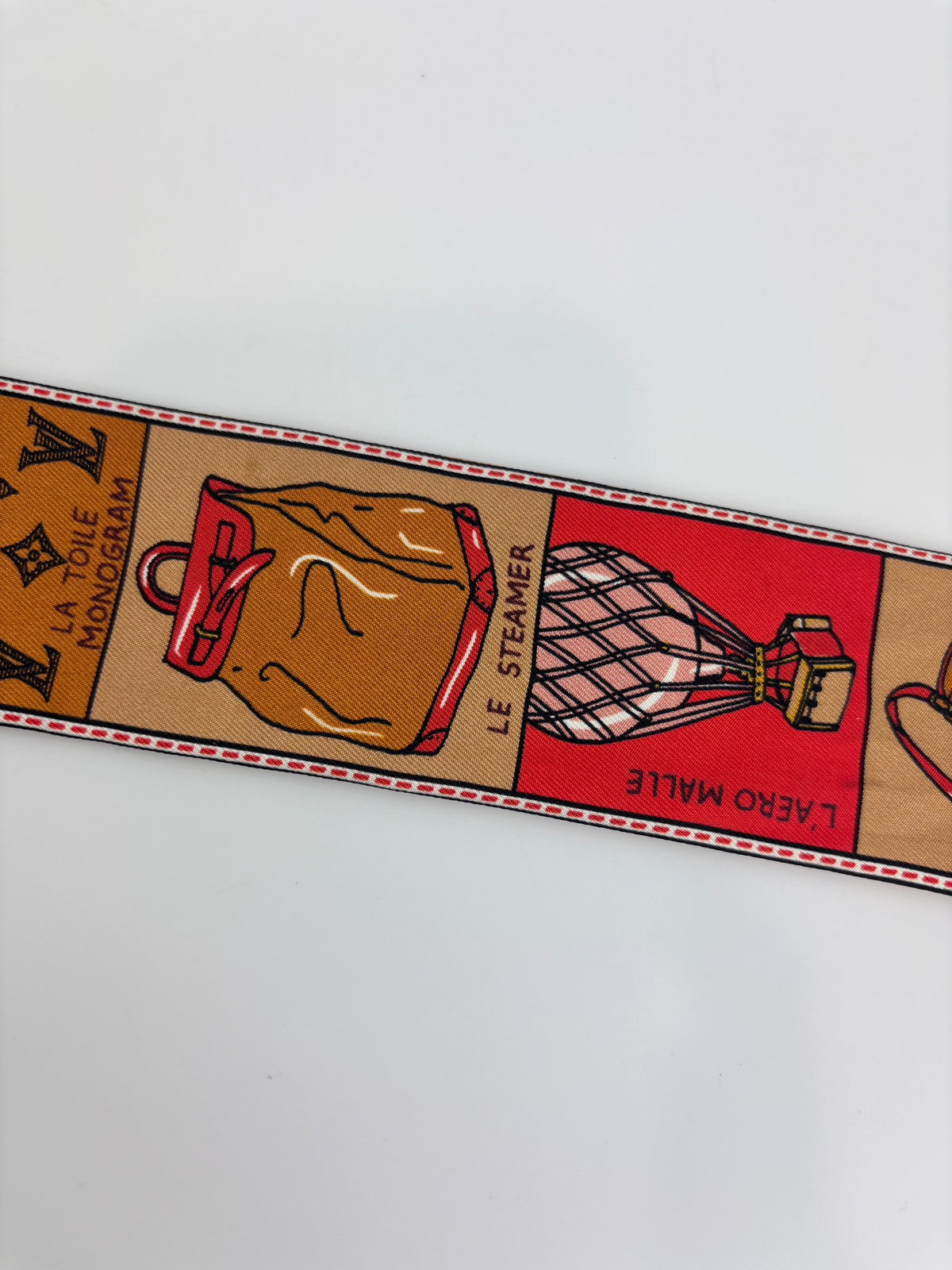 M70856 Red Brown Silk Jeu De Louis BB Bandeau Scarf