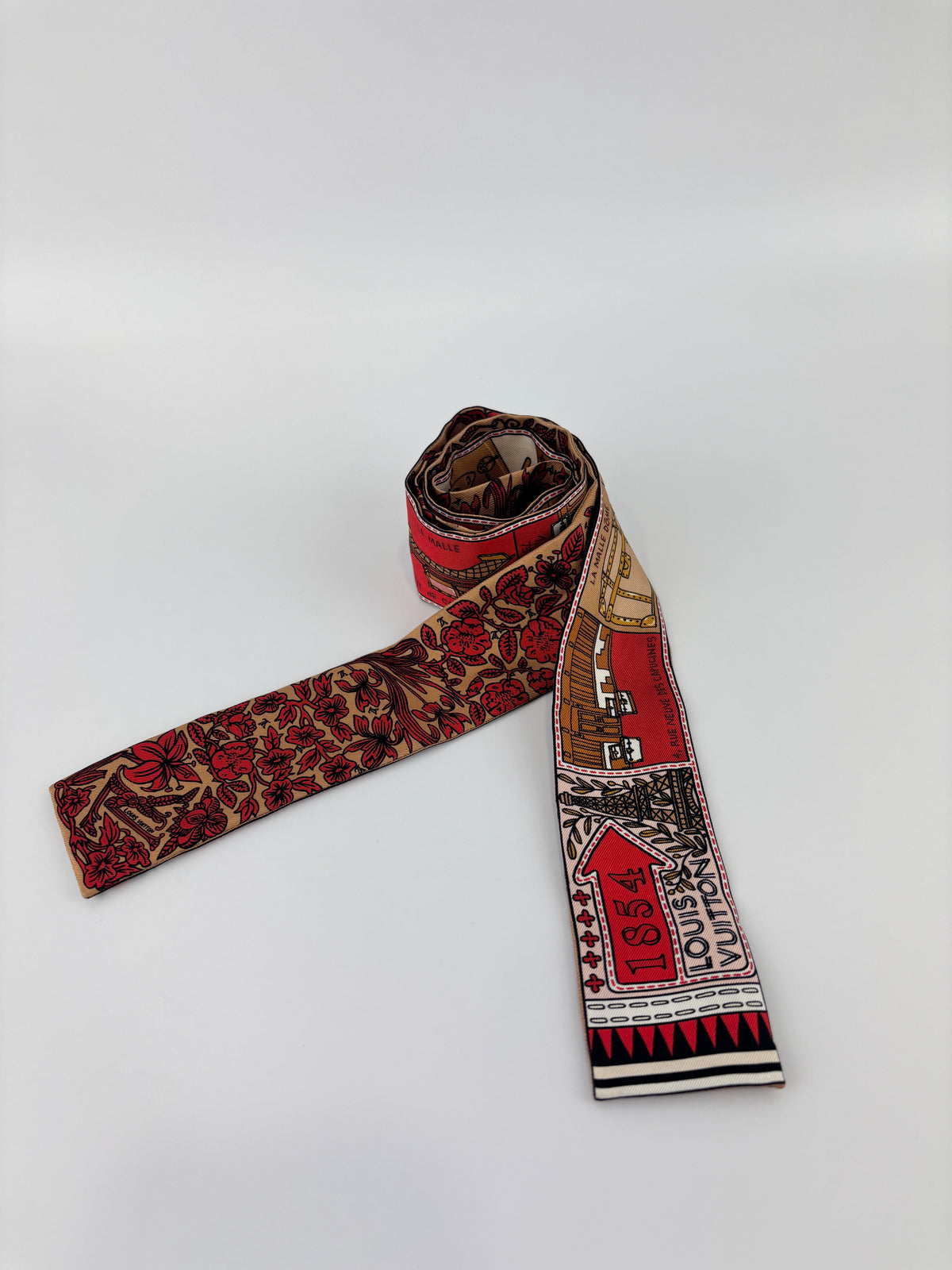 M70856 Red Brown Silk Jeu De Louis BB Bandeau Scarf
