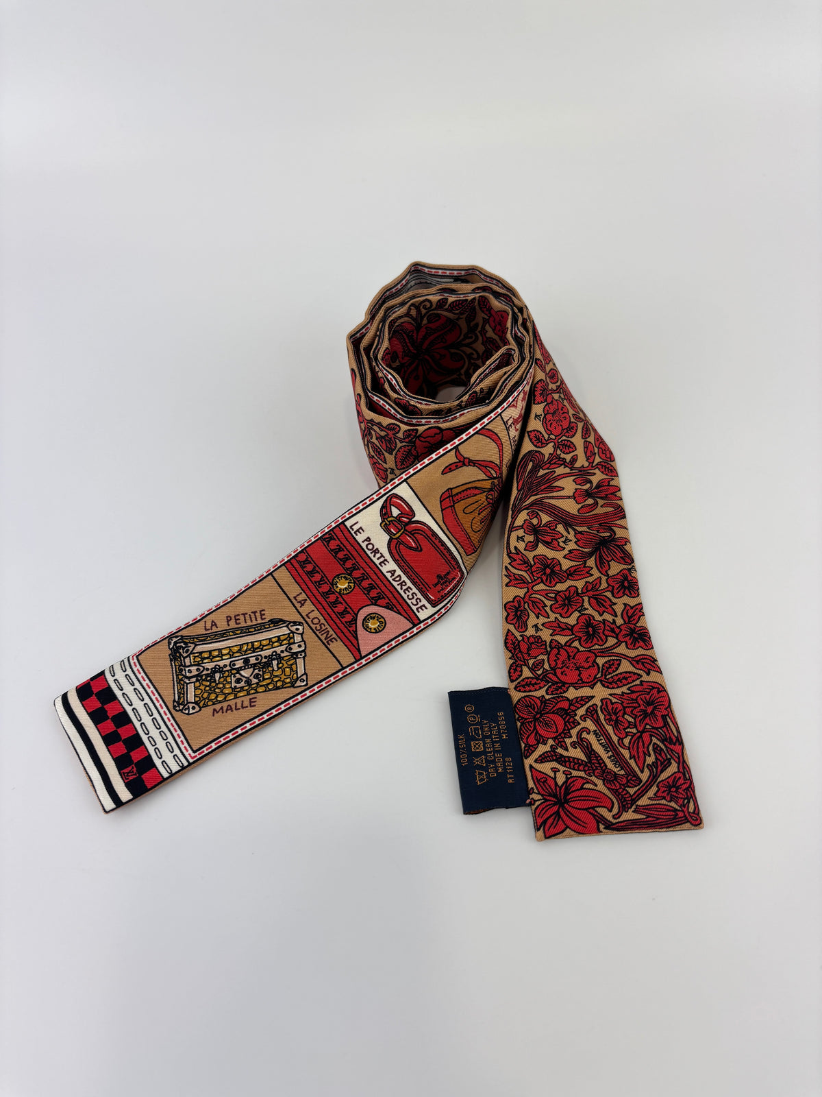 M70856 Red Brown Silk Jeu De Louis BB Bandeau Scarf