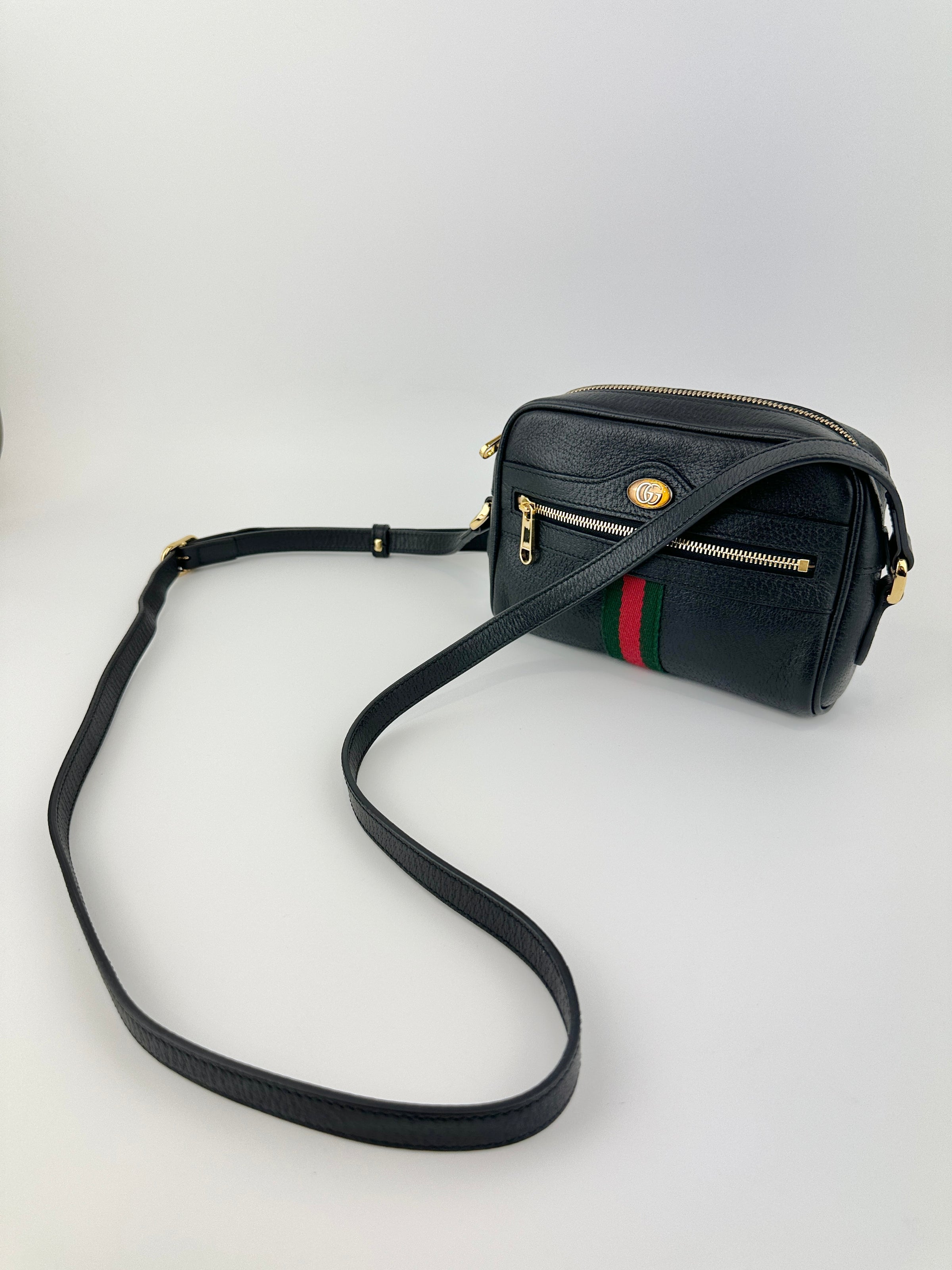 Web Ophidia Mini GG Black Leather Crossbody Bag
