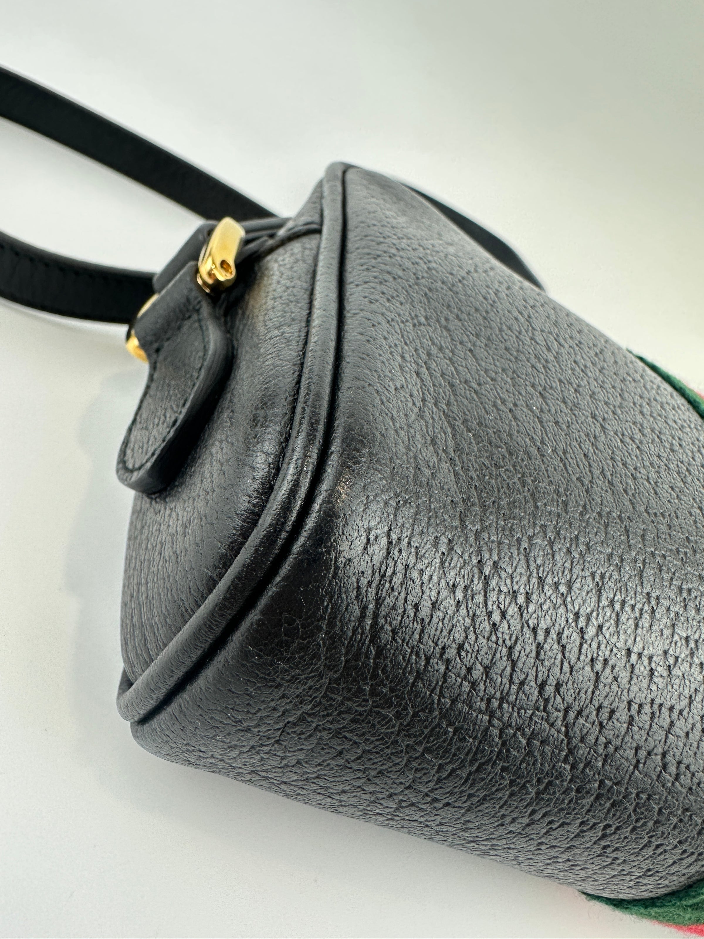 Web Ophidia Mini GG Black Leather Crossbody Bag