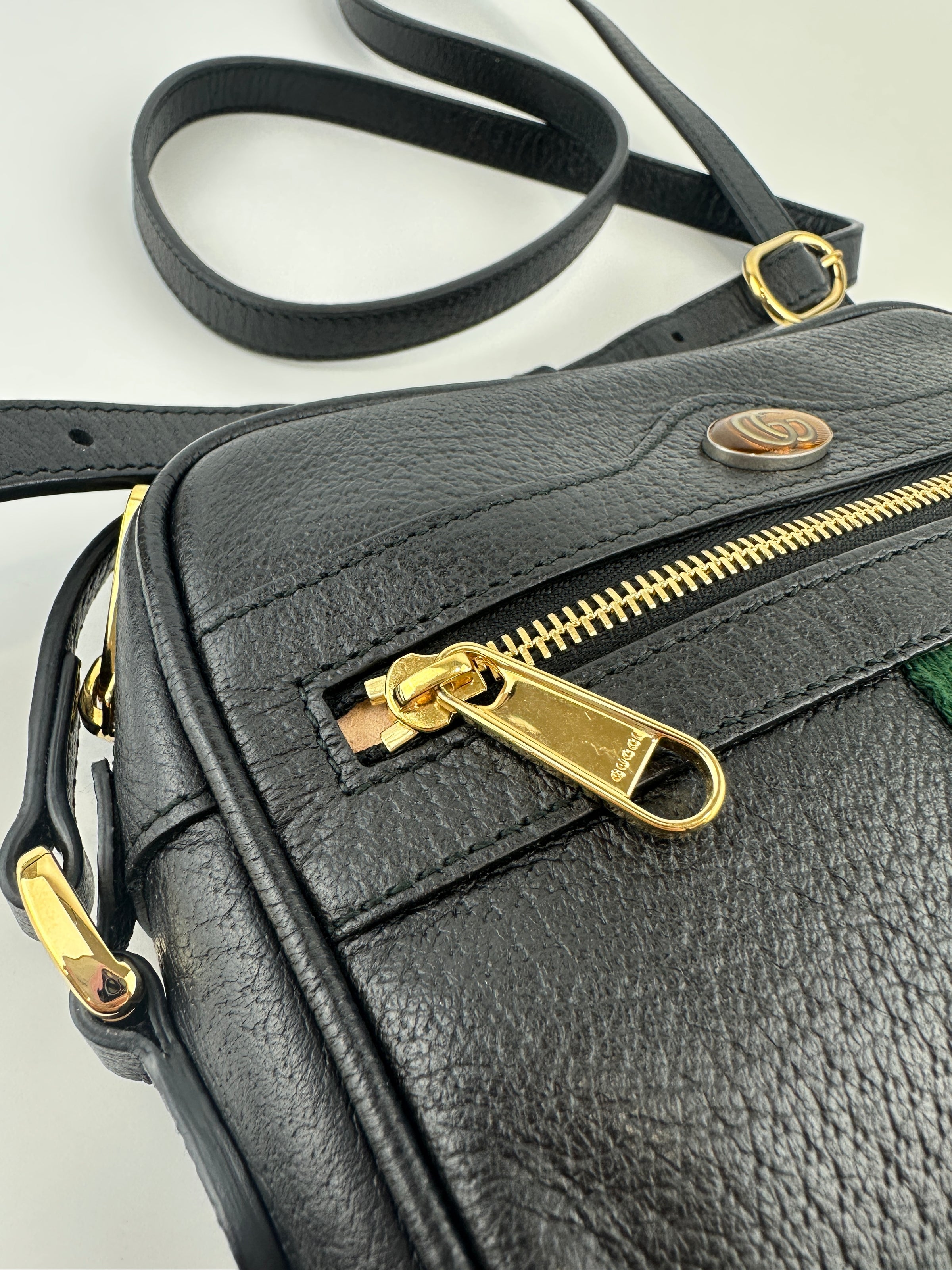 Web Ophidia Mini GG Black Leather Crossbody Bag