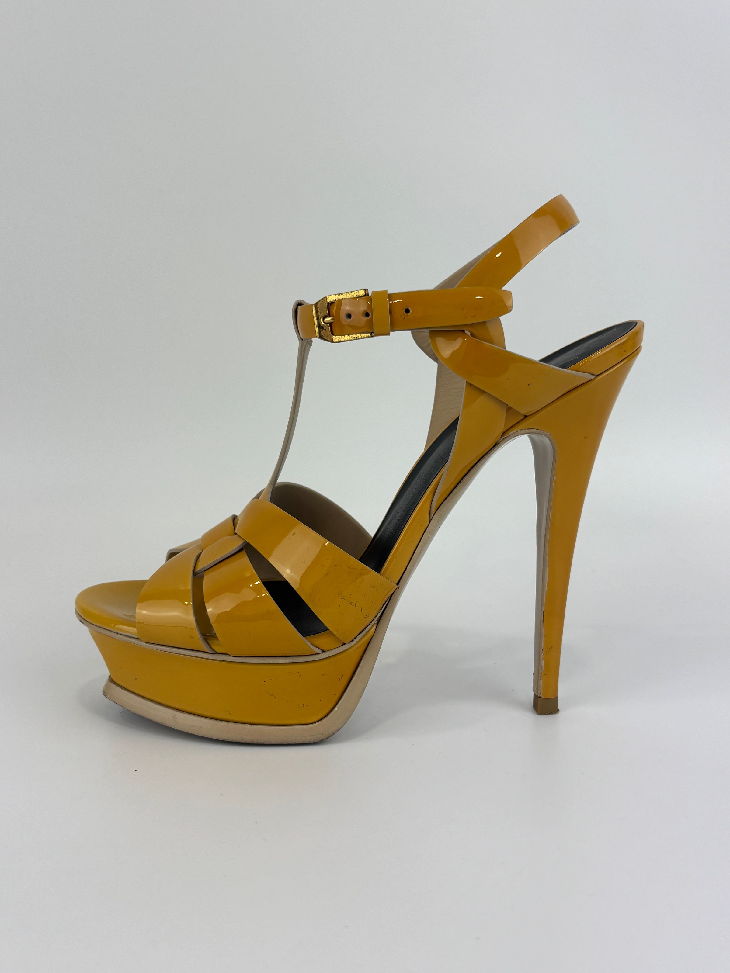Tribute Patent Leather Platform Sandals Yellow / Beige Size 37.5