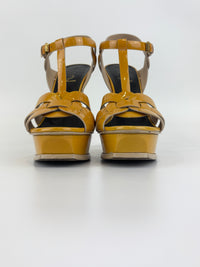 Tribute Patent Leather Platform Sandals Yellow / Beige Size 37.5