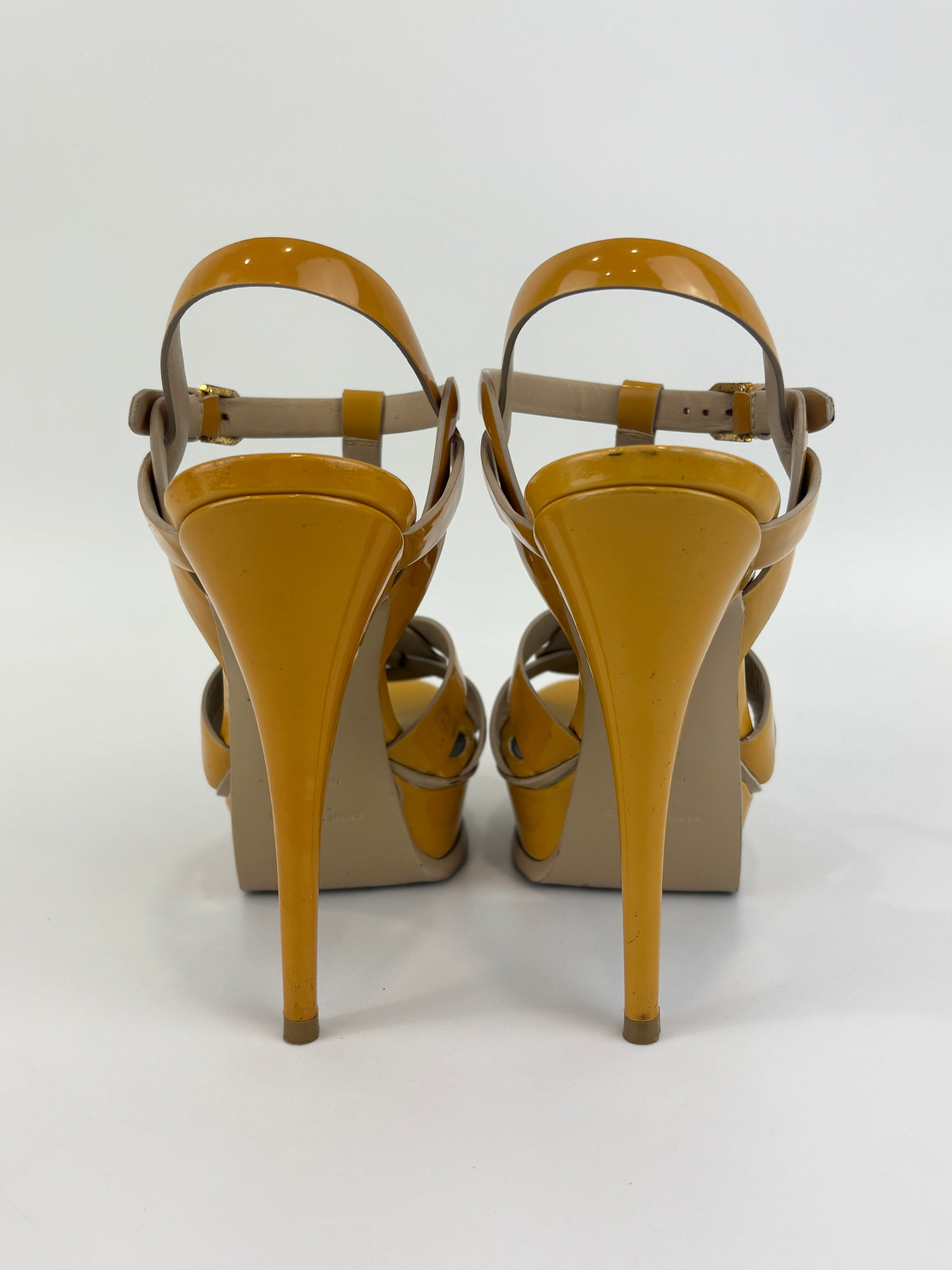Tribute Patent Leather Platform Sandals Yellow / Beige Size 37.5