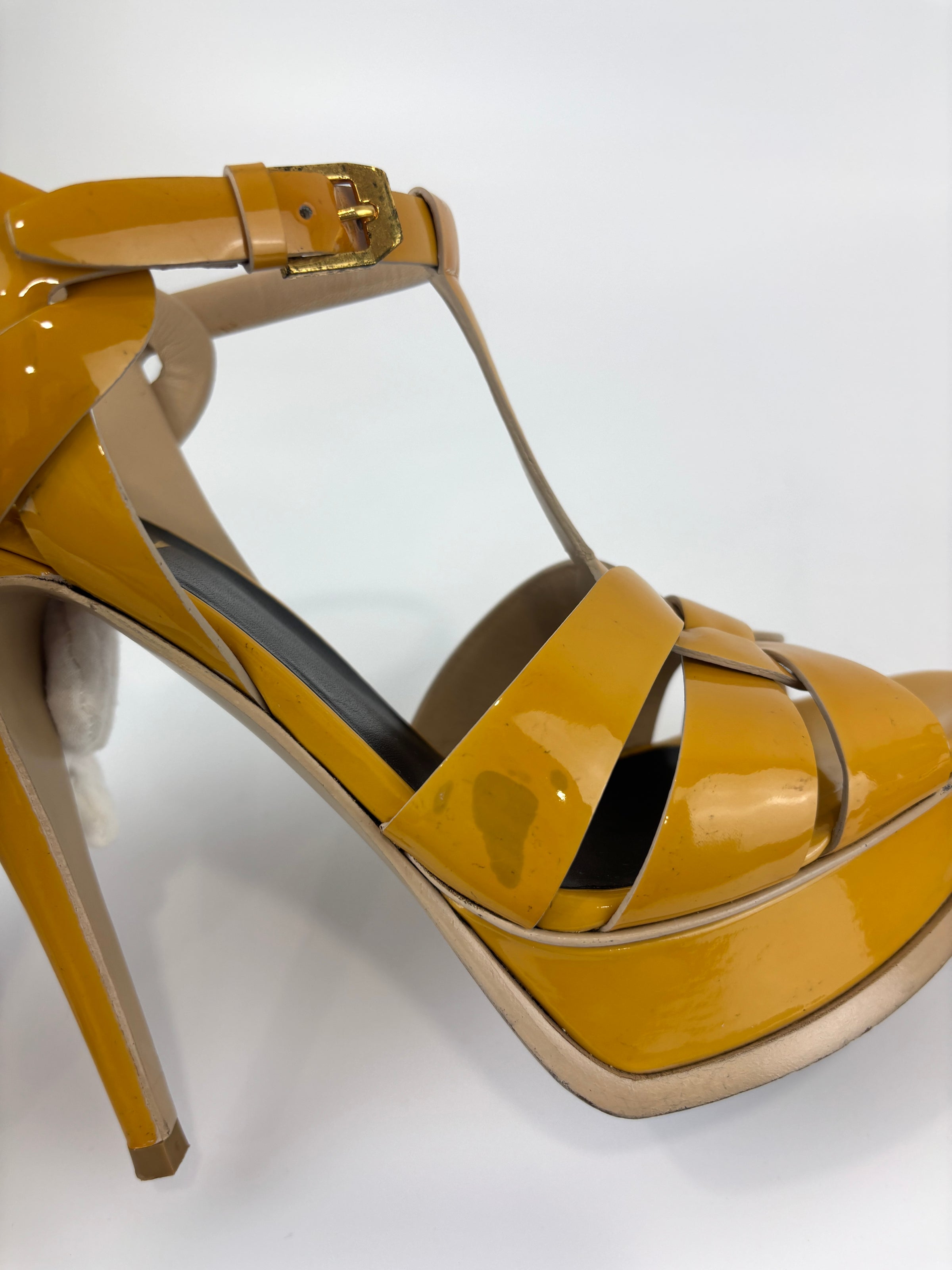 Tribute Patent Leather Platform Sandals Yellow / Beige Size 37.5
