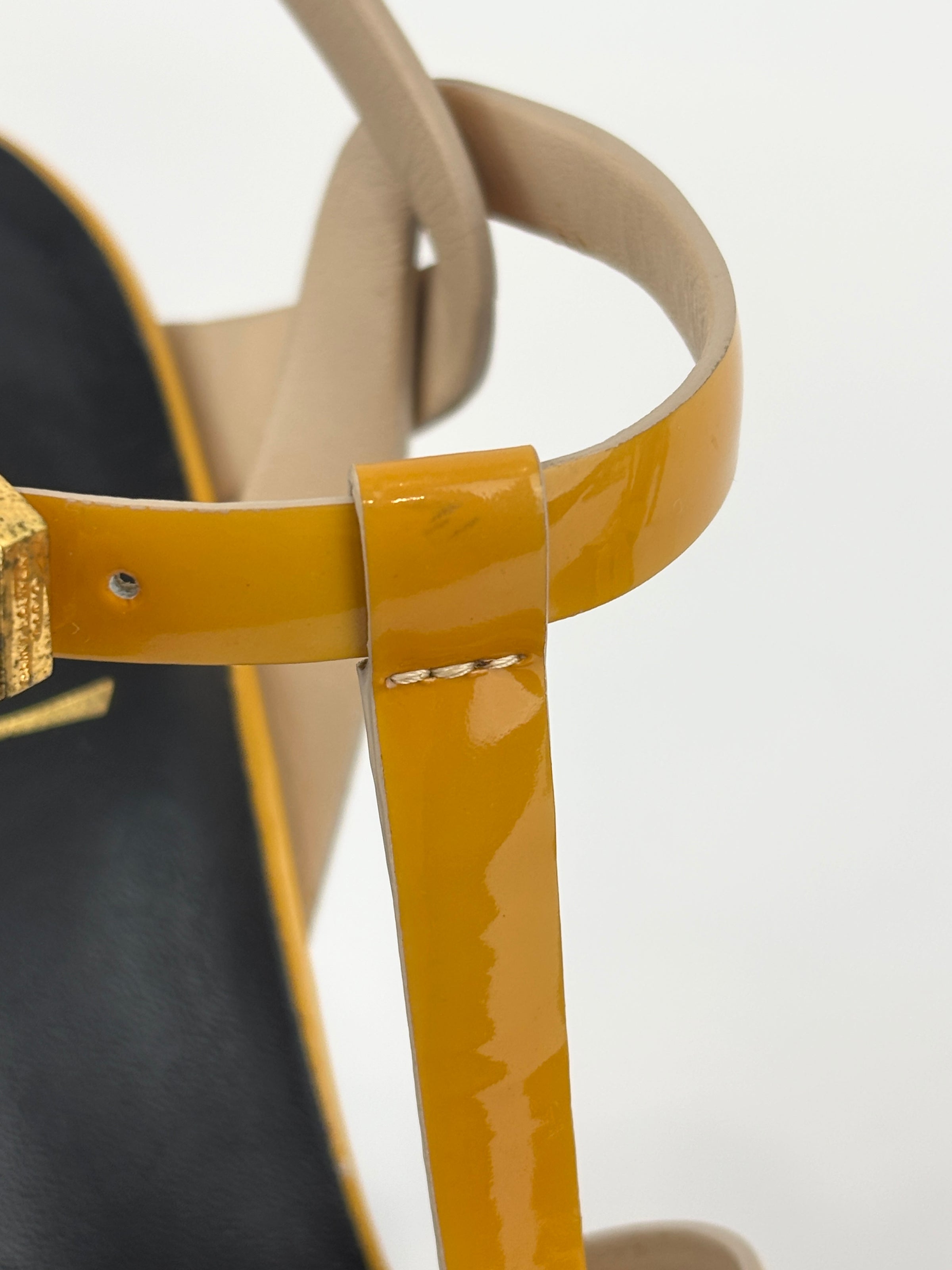 Tribute Patent Leather Platform Sandals Yellow / Beige Size 37.5