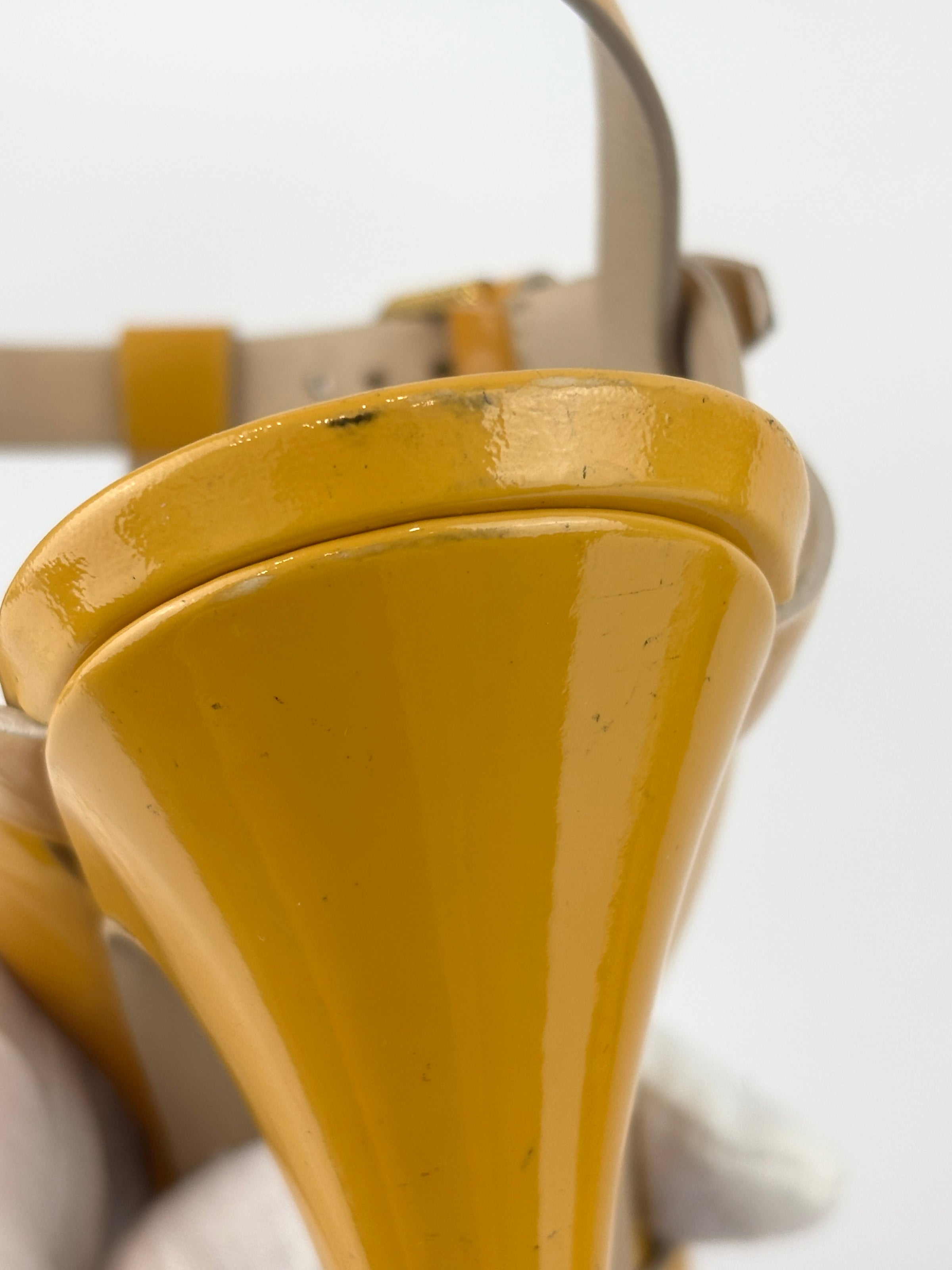 Tribute Patent Leather Platform Sandals Yellow / Beige Size 37.5