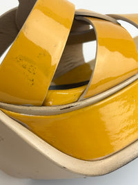 Tribute Patent Leather Platform Sandals Yellow / Beige Size 37.5