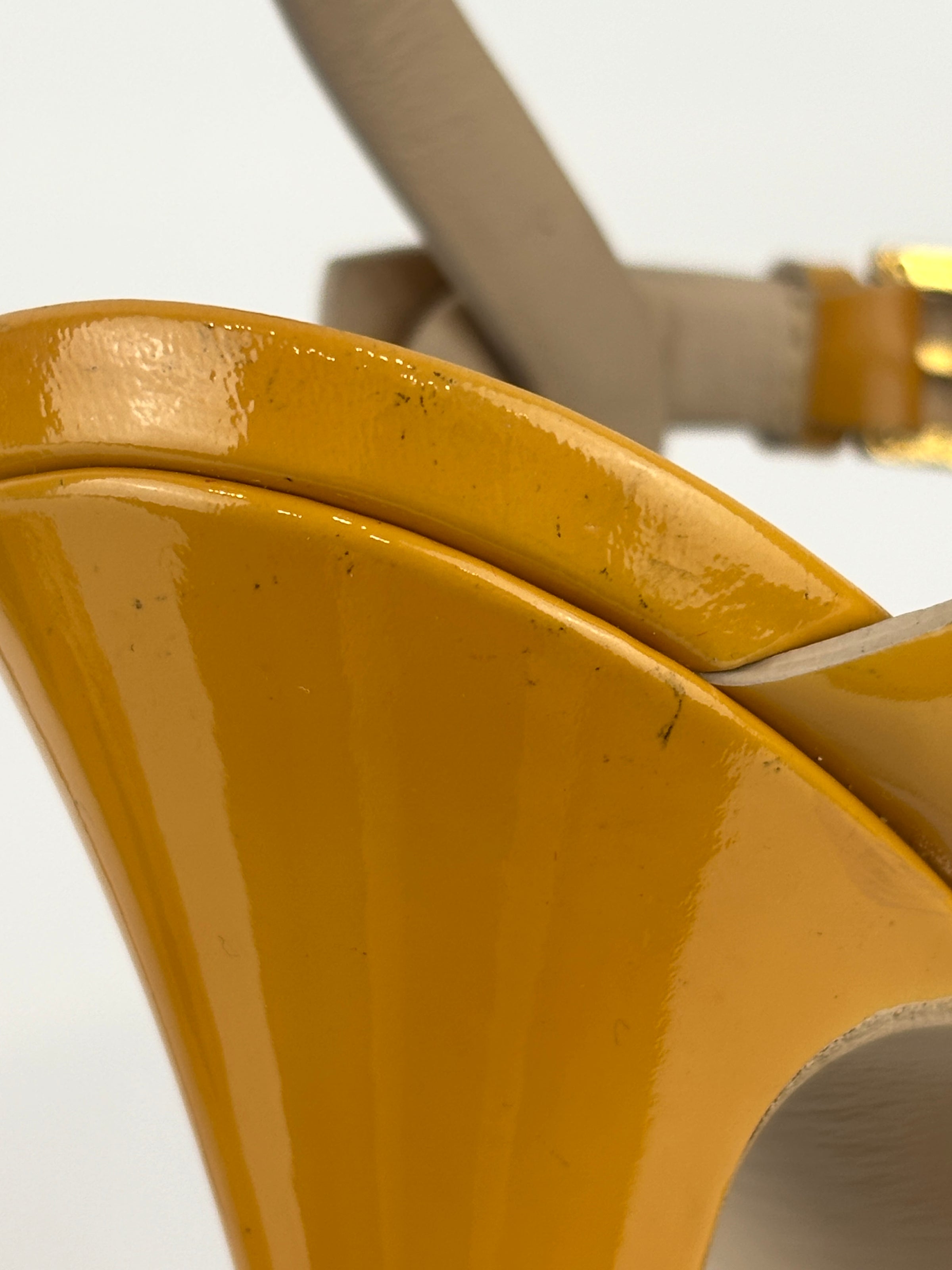 Tribute Patent Leather Platform Sandals Yellow / Beige Size 37.5