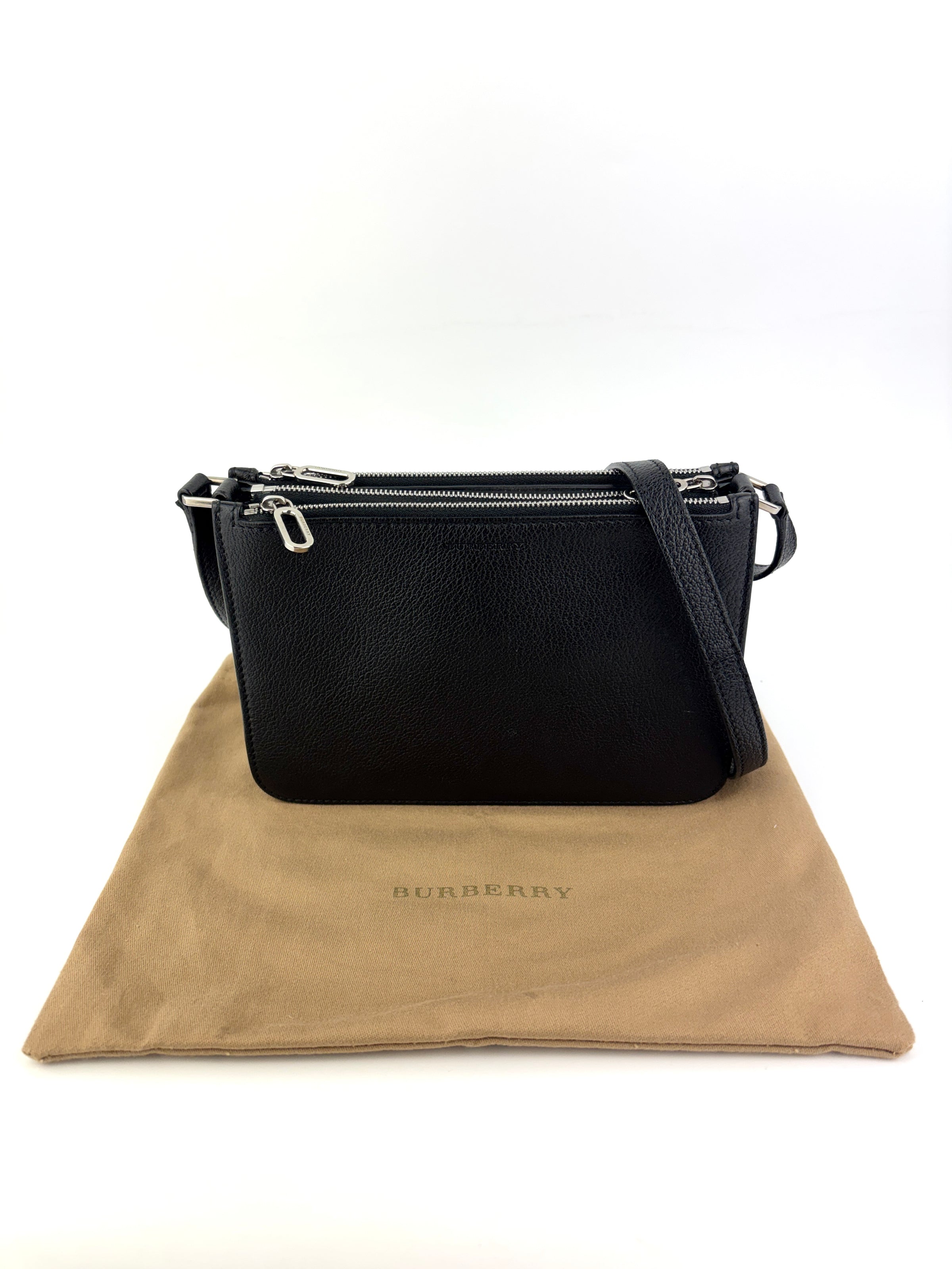 Penhurst D-Ring Triple Zip Crossbody Bag Grainy Goatskin Black - Glampot