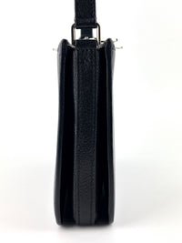 Penhurst D-Ring Triple Zip Crossbody Bag Grainy Goatskin Black - Glampot