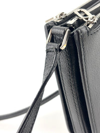 Penhurst D-Ring Triple Zip Crossbody Bag Grainy Goatskin Black - Glampot