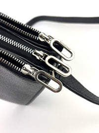 Penhurst D-Ring Triple Zip Crossbody Bag Grainy Goatskin Black - Glampot