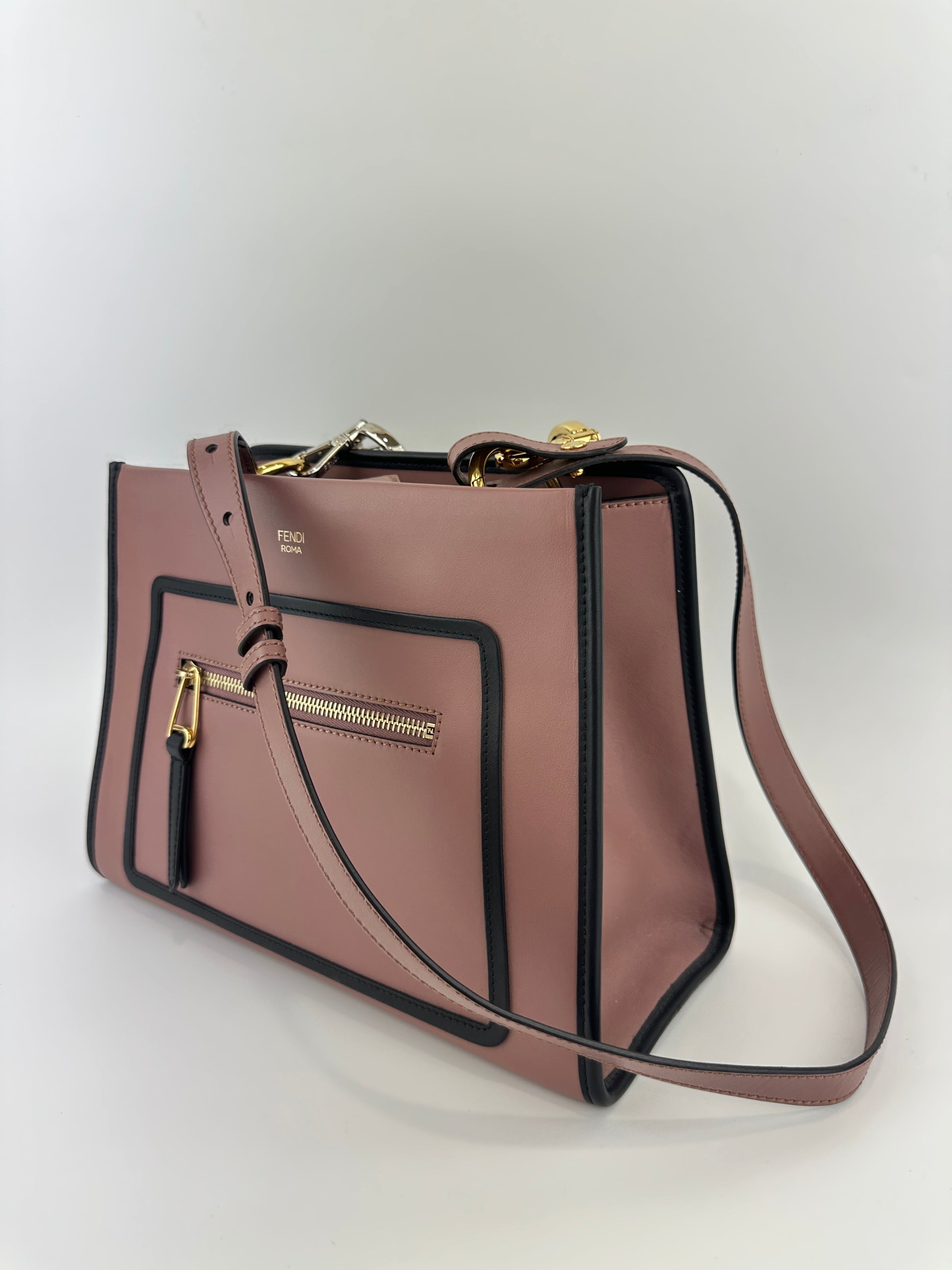 8BH344 Runaway Small Bicolor Pink / Black Calfskin Leather Bag