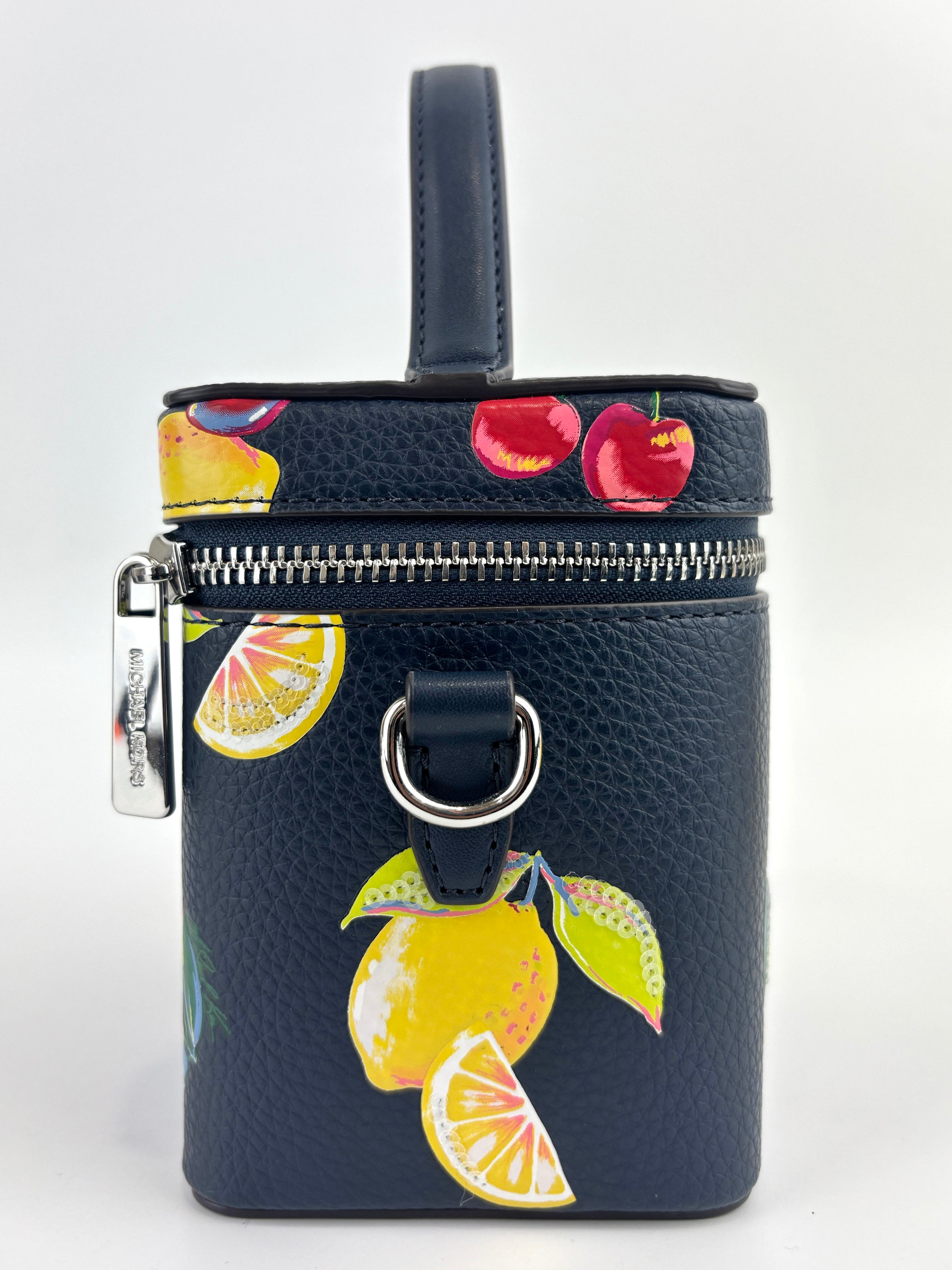 Navy Small Sequined Fruit Print Crossbody Bag - Glampot