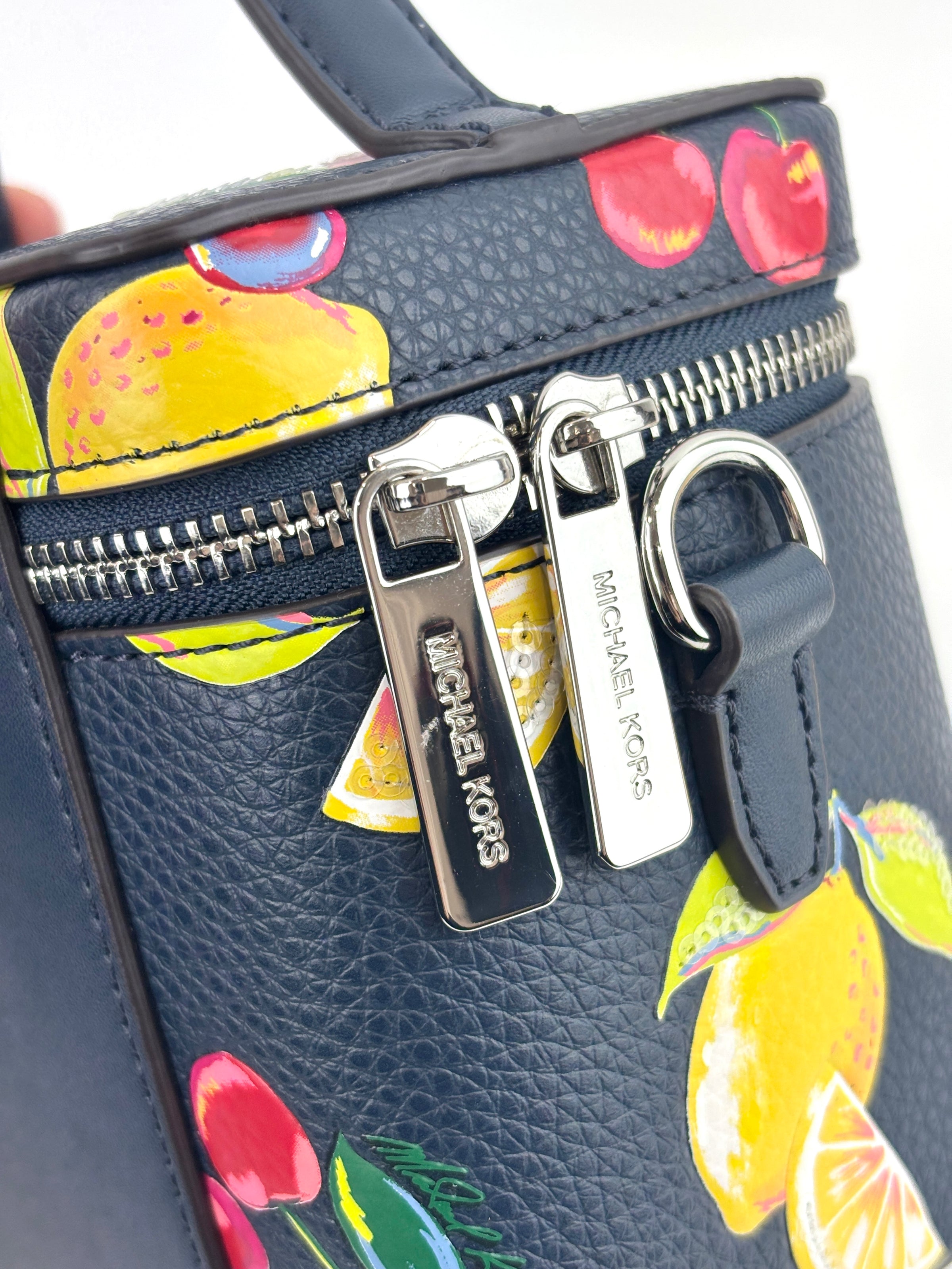 Navy Small Sequined Fruit Print Crossbody Bag - Glampot