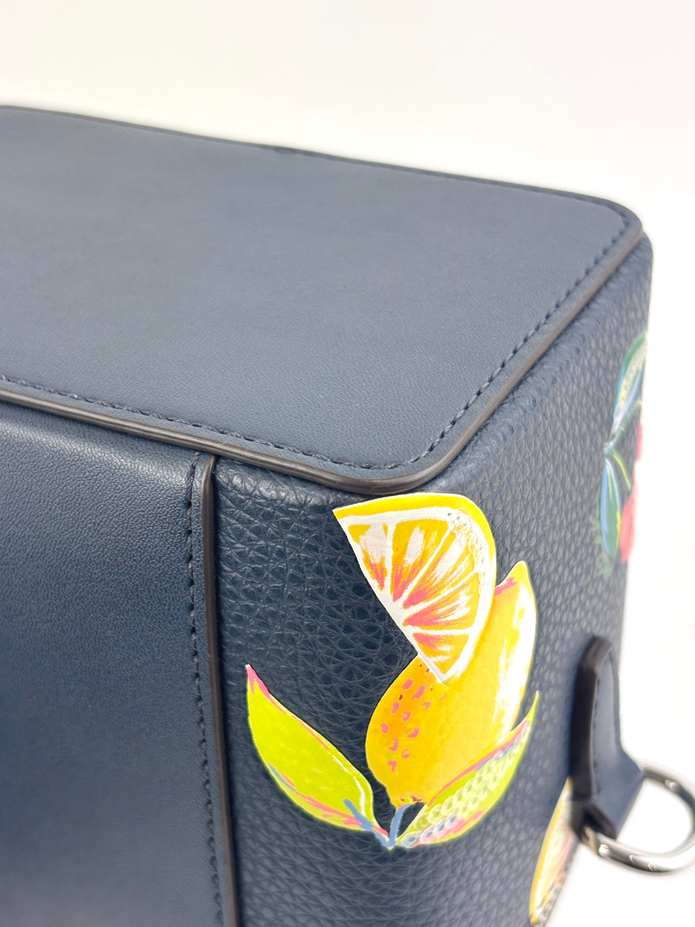 Navy Small Sequined Fruit Print Crossbody Bag - Glampot