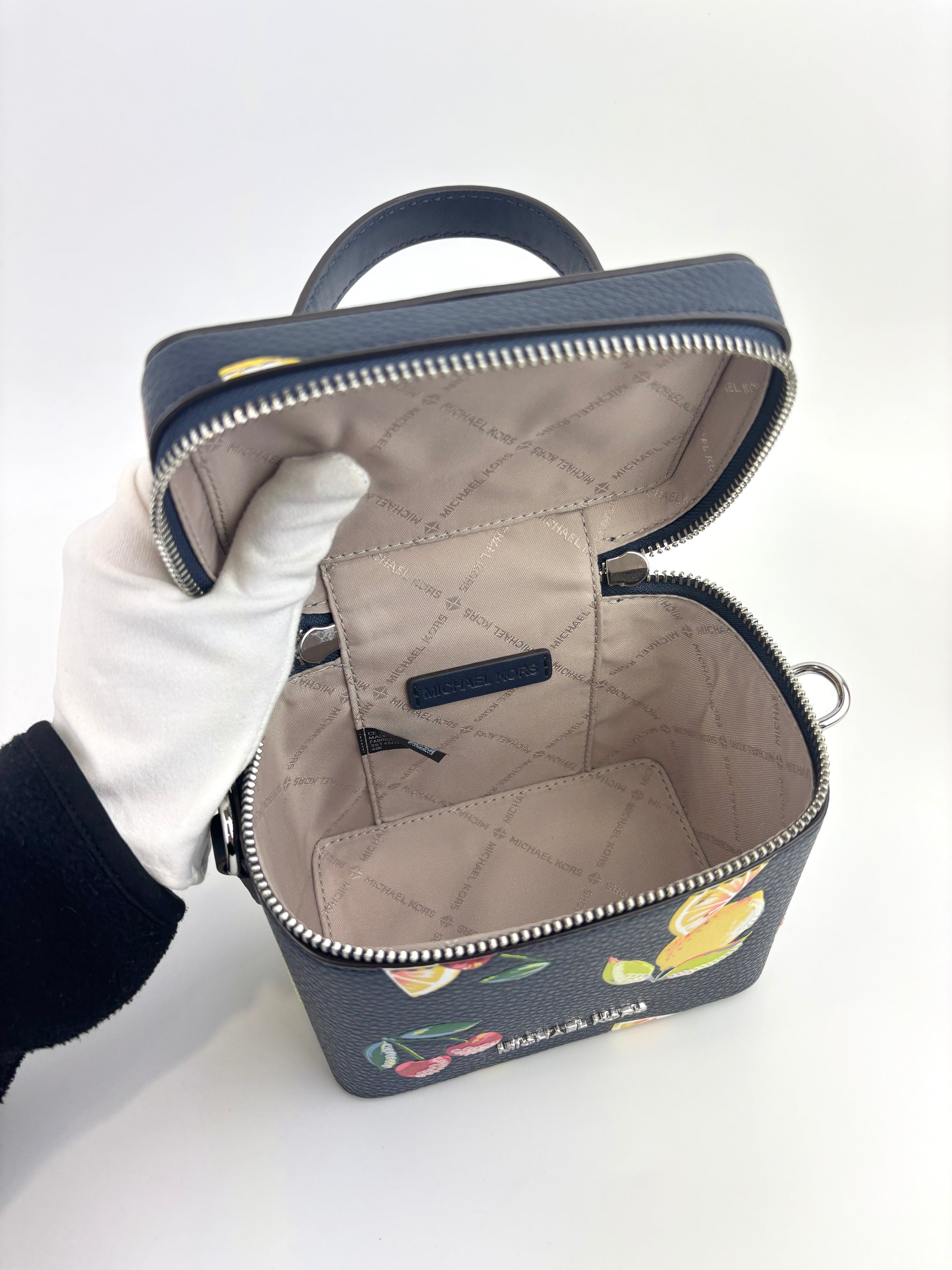 Navy Small Sequined Fruit Print Crossbody Bag - Glampot