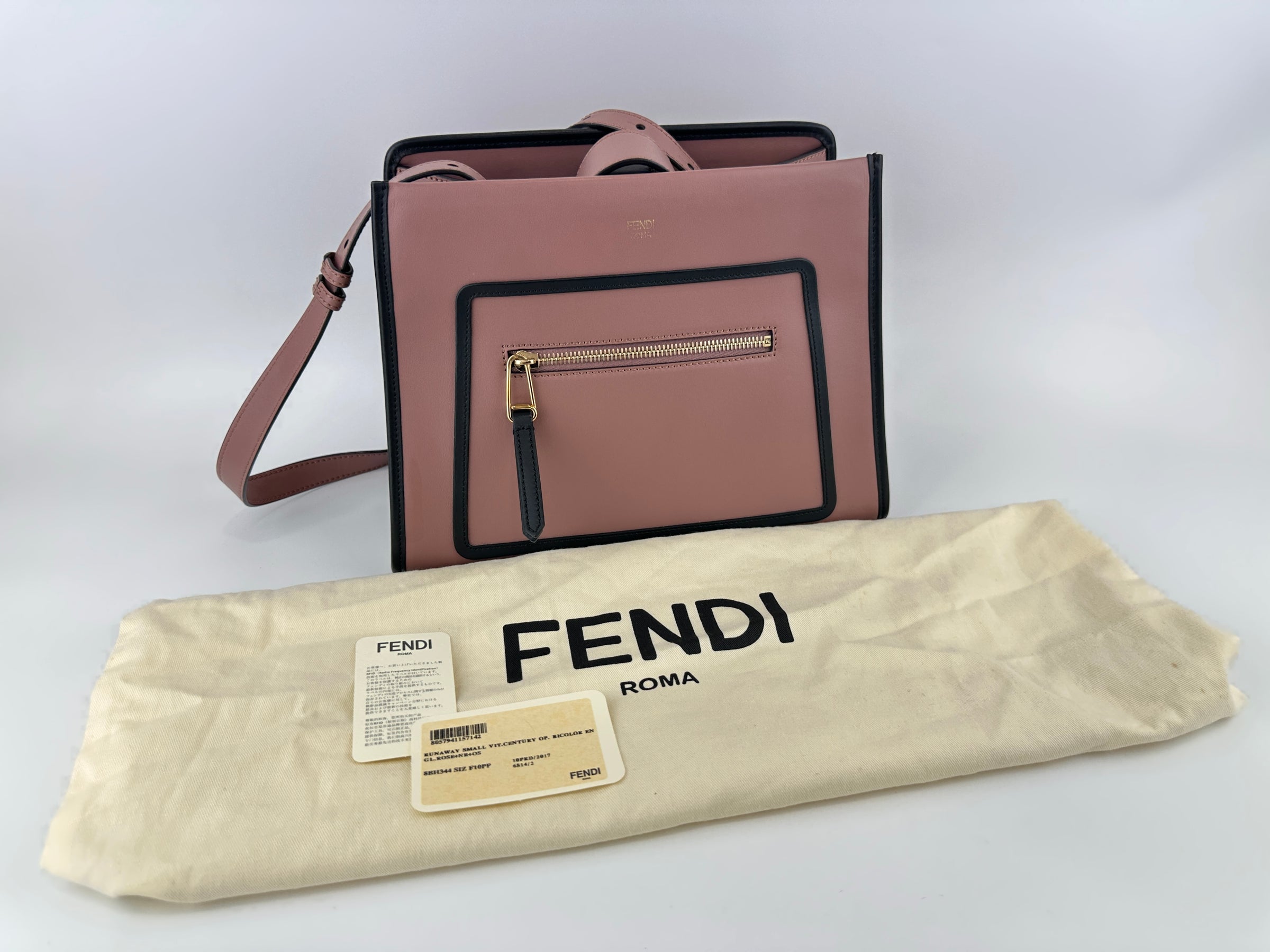 8BH344 Runaway Small Bicolor Pink / Black Calfskin Leather Bag