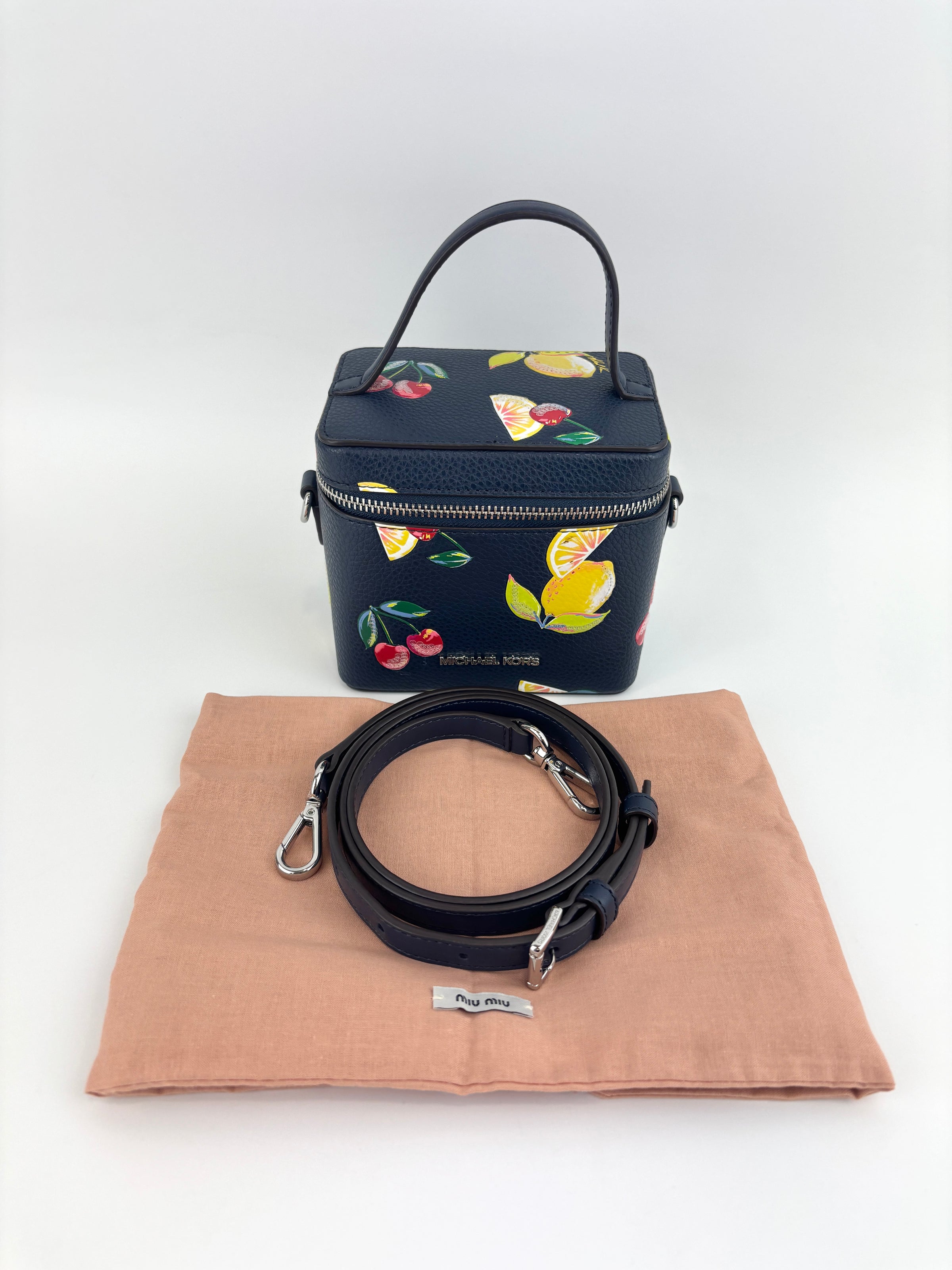 Navy Small Sequined Fruit Print Crossbody Bag - Glampot