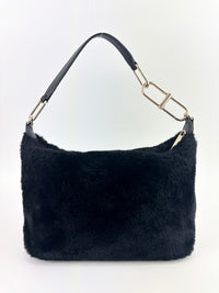 Teia Black Faux Fur Crossbody Bag - Glampot