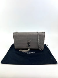 Medium Kate Tassel Grey Croc Embossed SHW