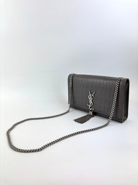 Medium Kate Tassel Grey Croc Embossed SHW