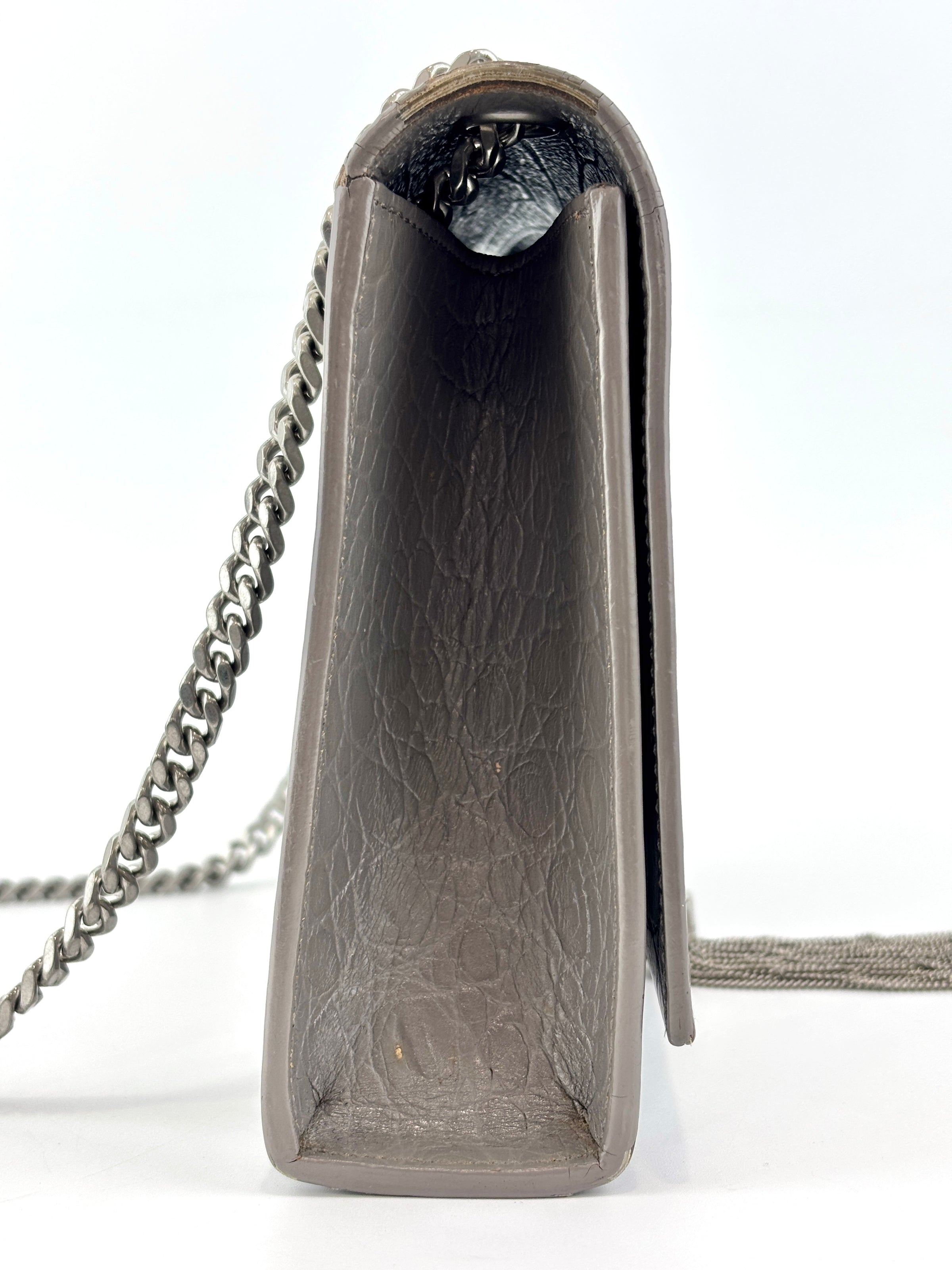 Medium Kate Tassel Grey Croc Embossed SHW