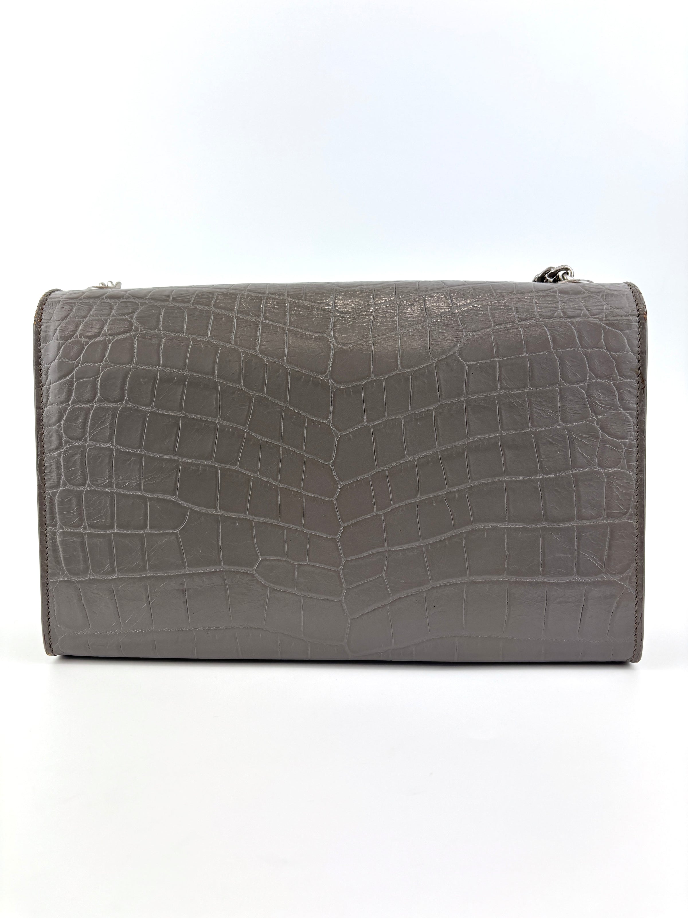 Medium Kate Tassel Grey Croc Embossed SHW