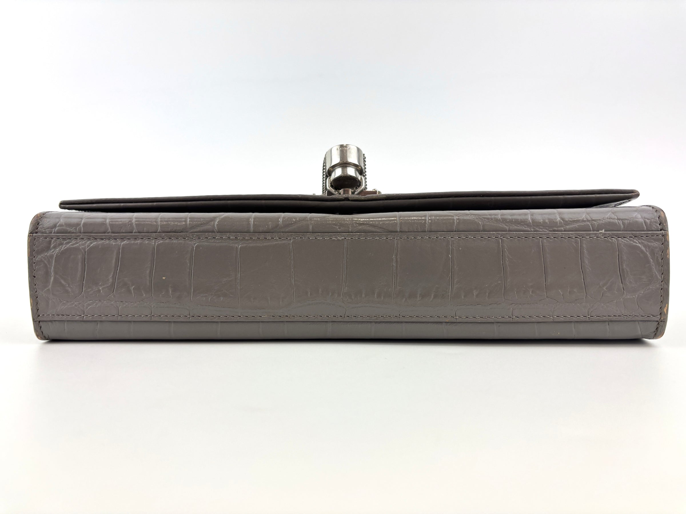 Medium Kate Tassel Grey Croc Embossed SHW