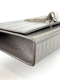Medium Kate Tassel Grey Croc Embossed SHW