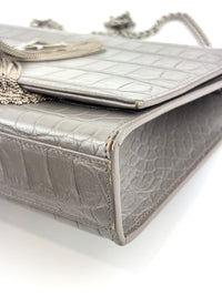 Medium Kate Tassel Grey Croc Embossed SHW